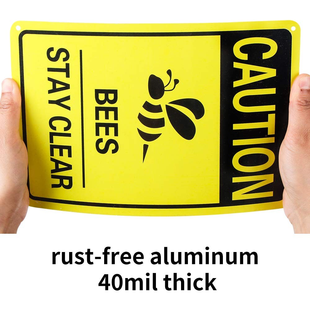 2 Pack Caution Bees Stay Clear Sign, 10&Prime;x 7&Prime; .04&Prime; Aluminum Reflective Sign Ru…