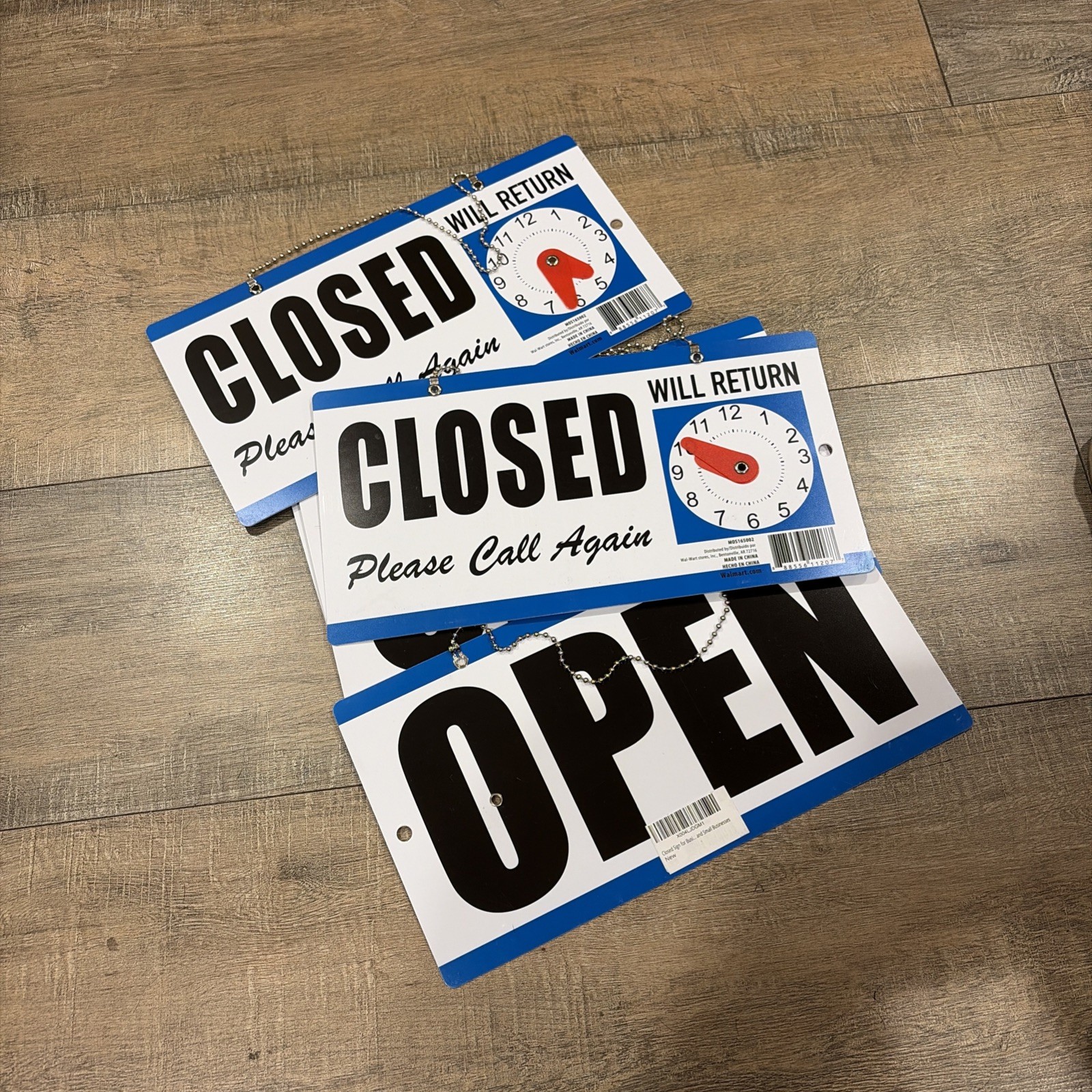 Cosco Open Closed Will Return Sign 11.5 x 6 Hanging Chain