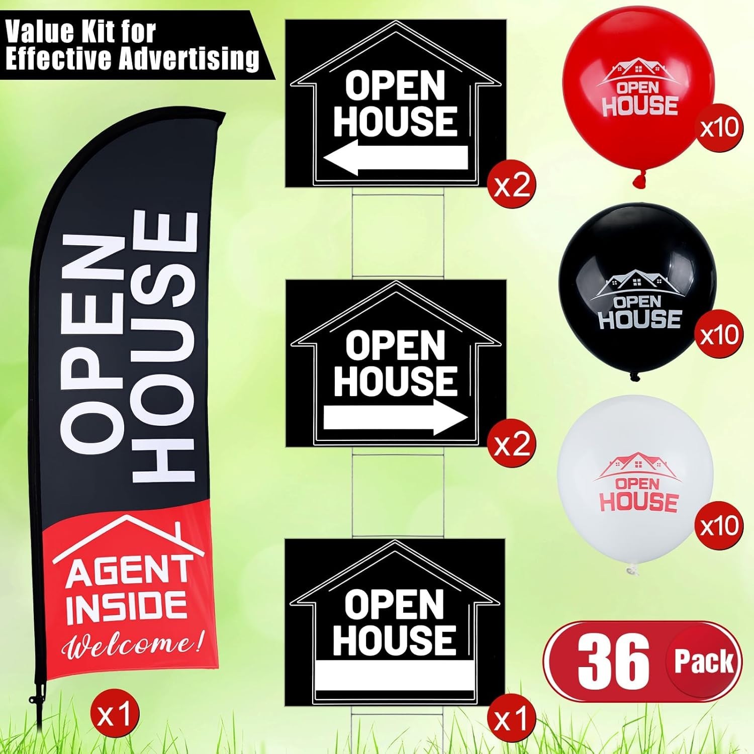 Real Estate Open House Package – 30 Balloons, 5 Signs