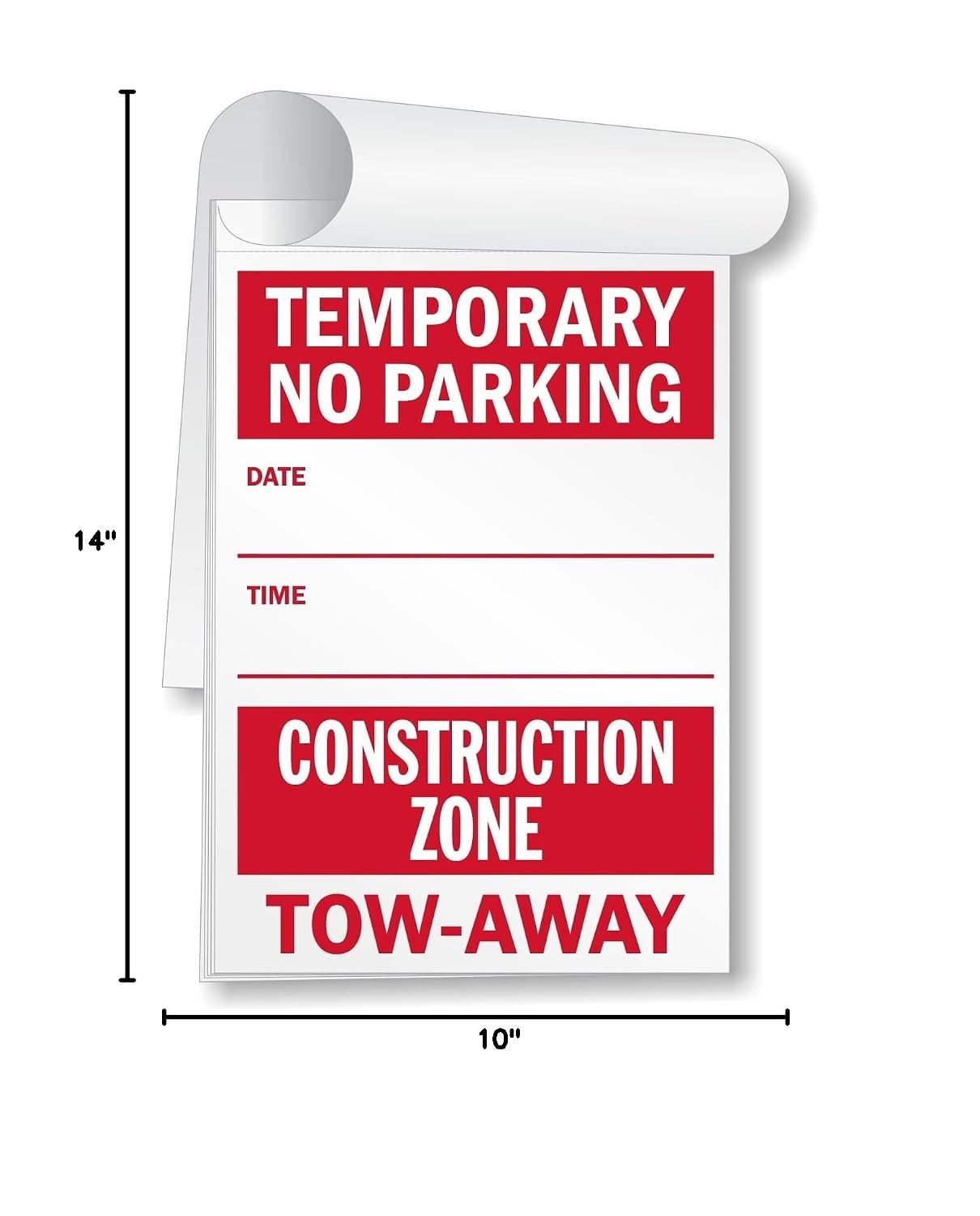 Construction Zone Rip-Out Signs – 20 Sheets, Red/White