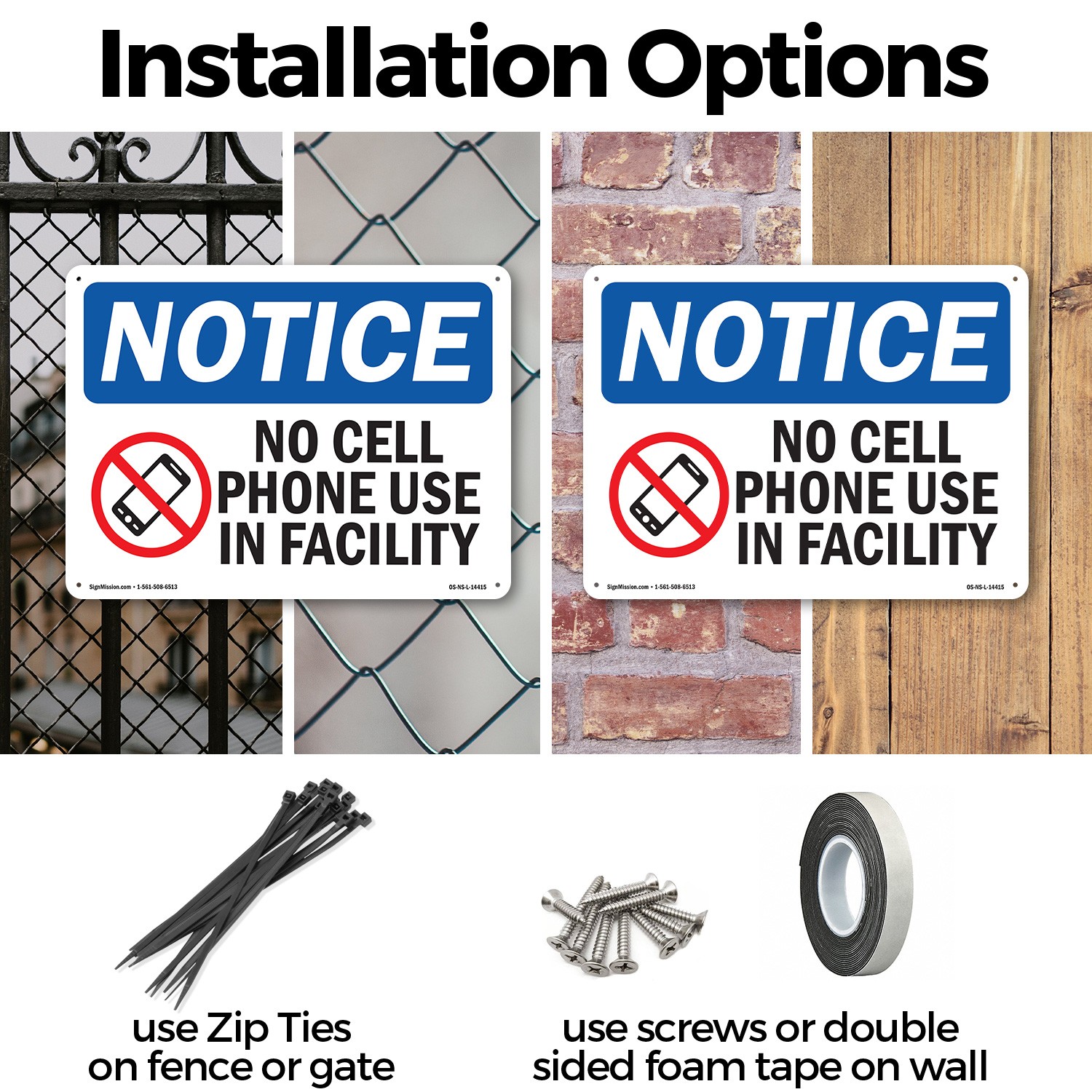 No Cell Phone Use In Facility OSHA Notice Sign Metal Plastic, Decal 5 or 10 Pack