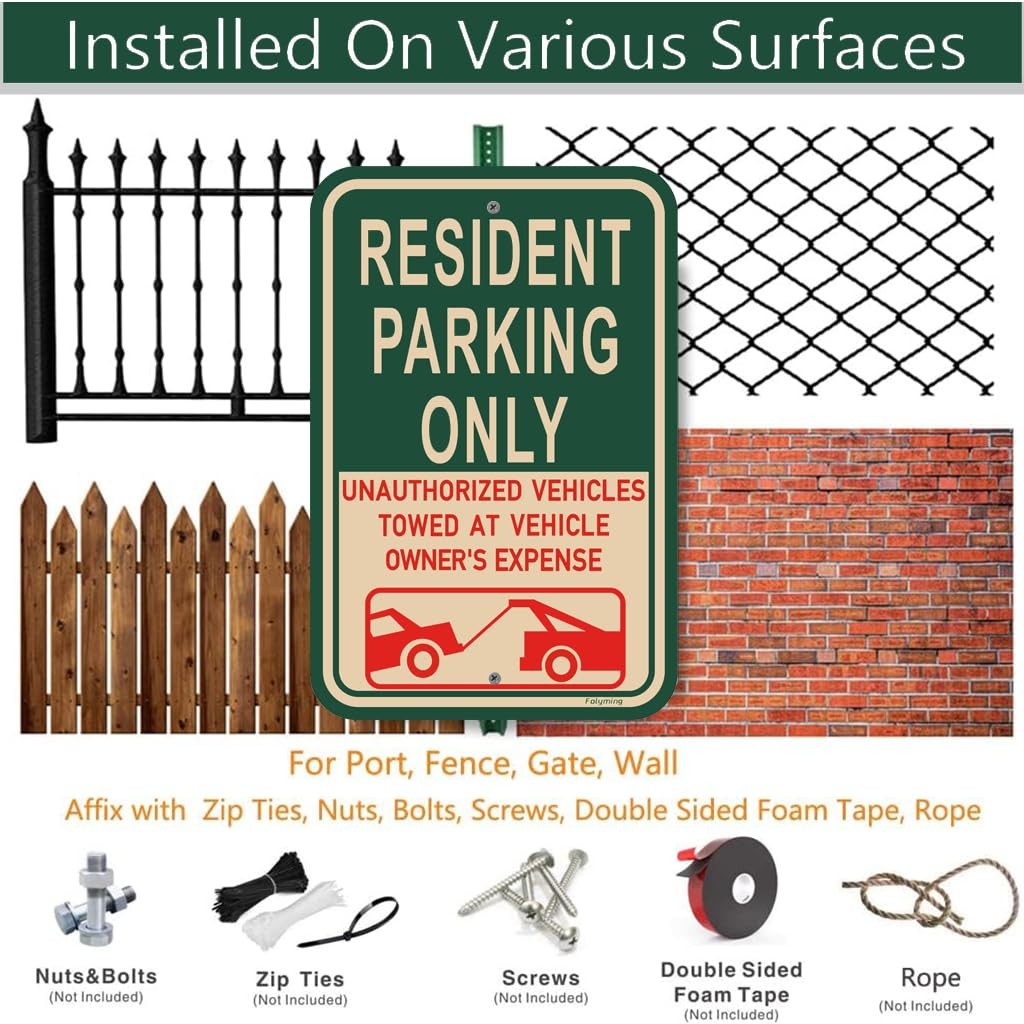 2 Pack Resident Parking Only Unauthorized Vehicles Towed Sign 18×12 Metal