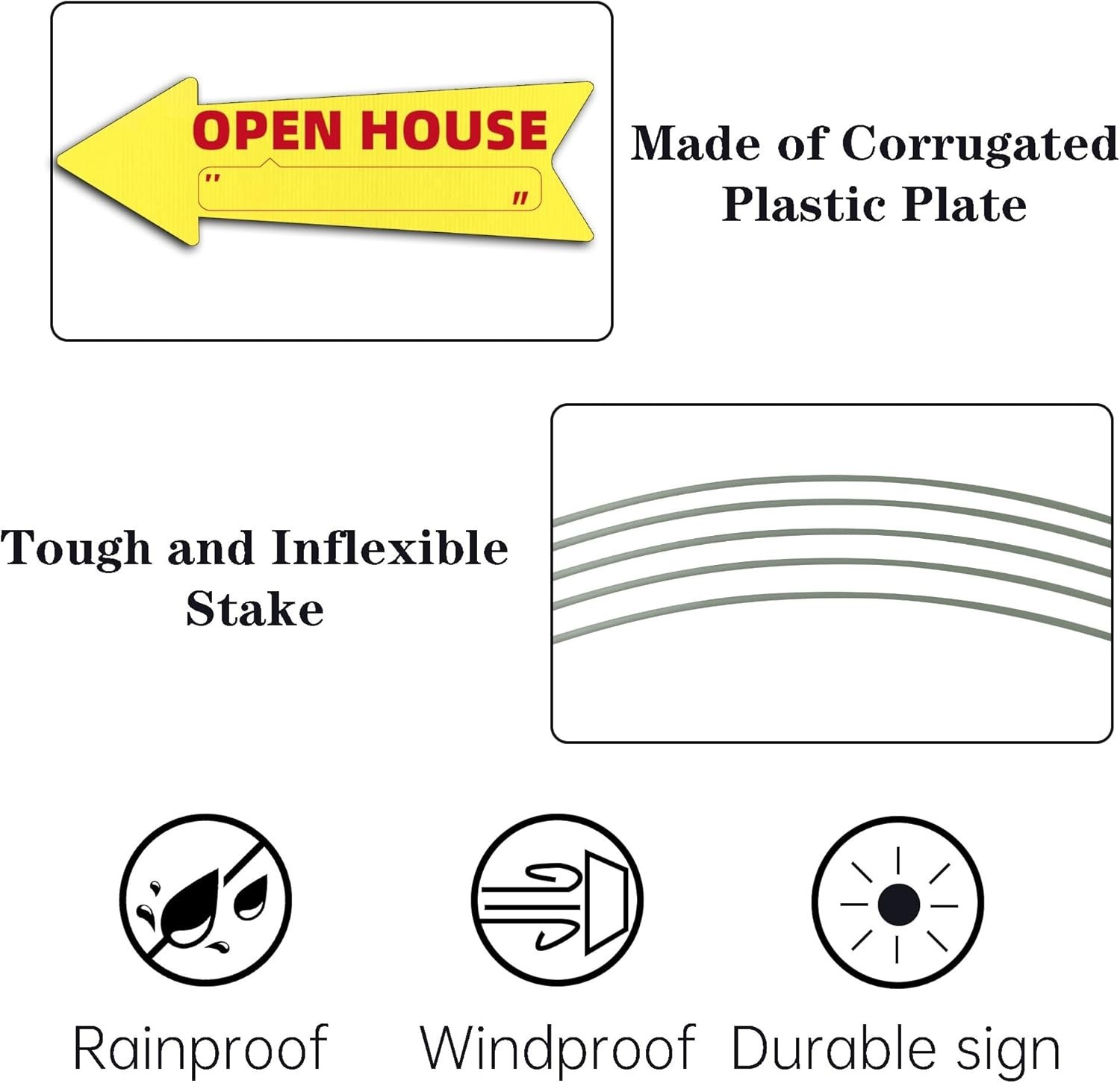 with Stakes-16 x 5 in Double Sided, Open House Real Estate Signs, Property Sa…