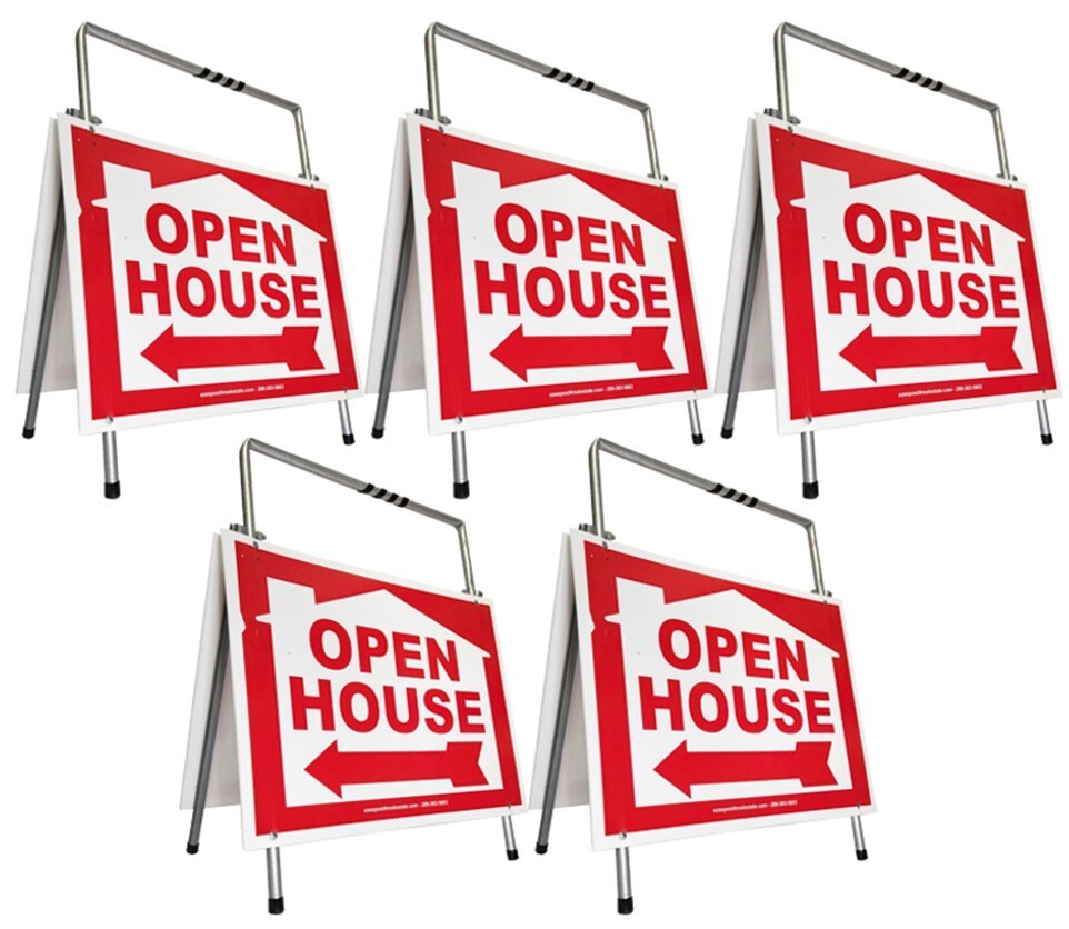 Real Estate Open House Sign Kit Metal A-Frame 5 Pack Red House