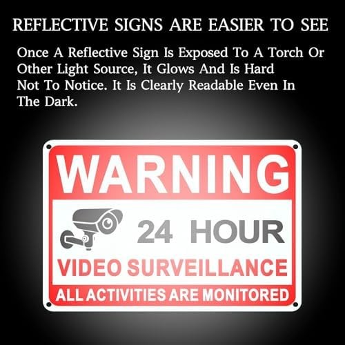 4 Pack Video Surveillance Signs, 24hr Monitoring No Trespassing Camera Sign | 8x