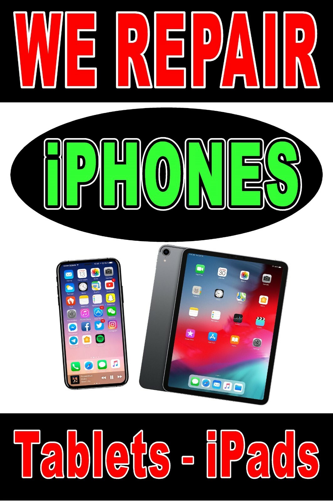 We Repair iPhones iPads Tablets Advertising Poster Sign large 36&Prime;x48&Prime;