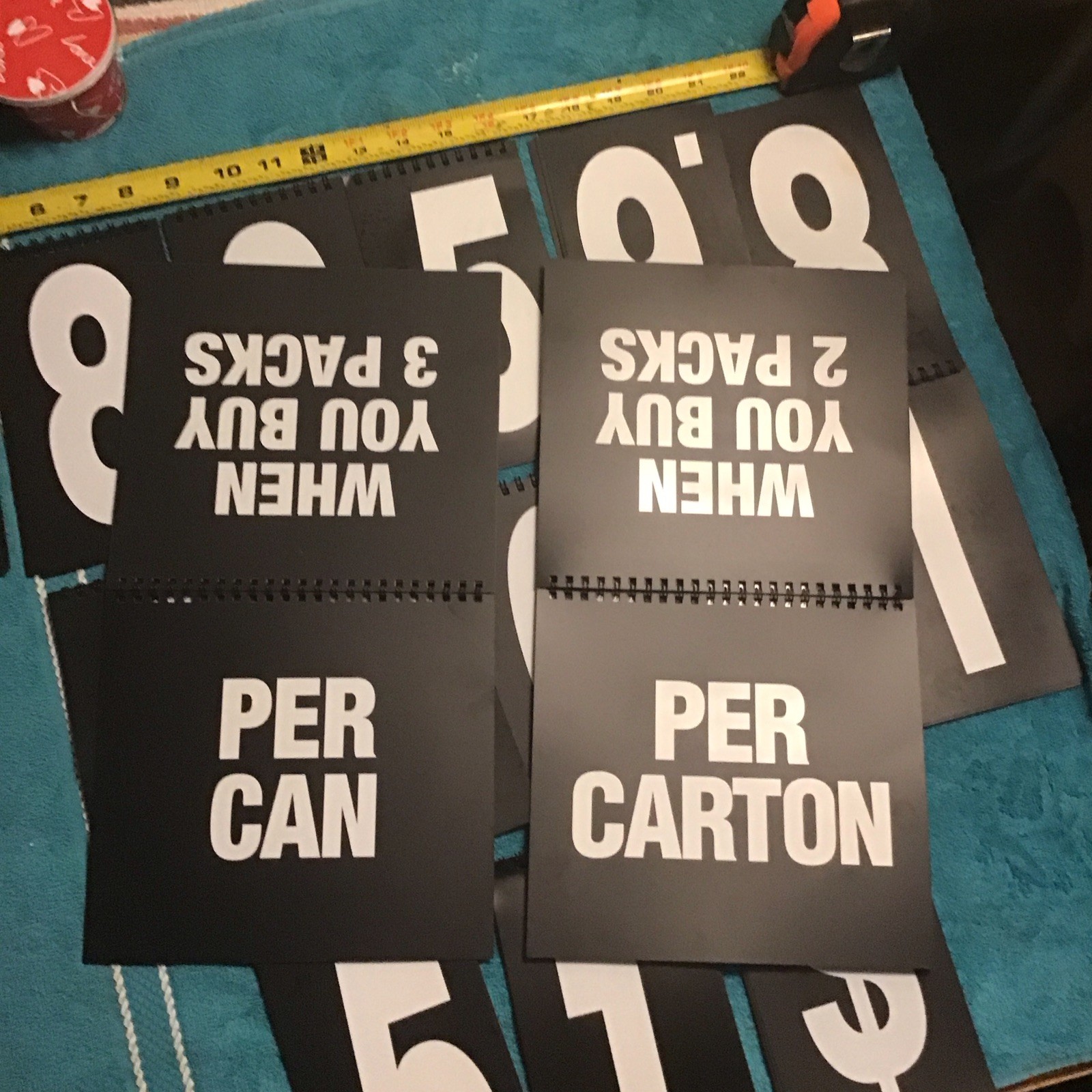 White BLACK Spiral flip book Numbers Words Signage Prices sign 0-9 $ count 14