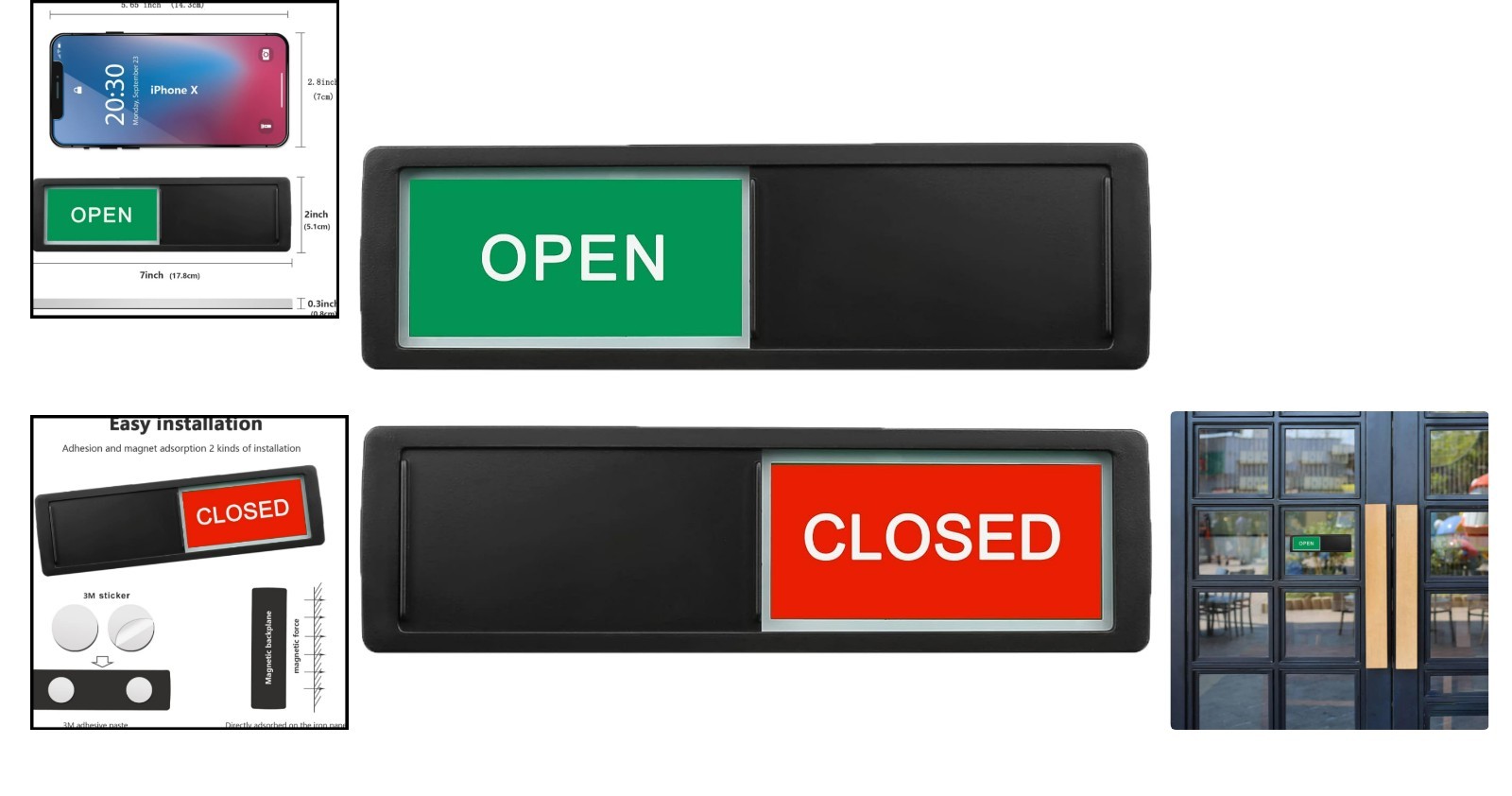 Elegant Open/Close Sliding Door Sign – Magnetic & Adhesive Option 7×2 inches