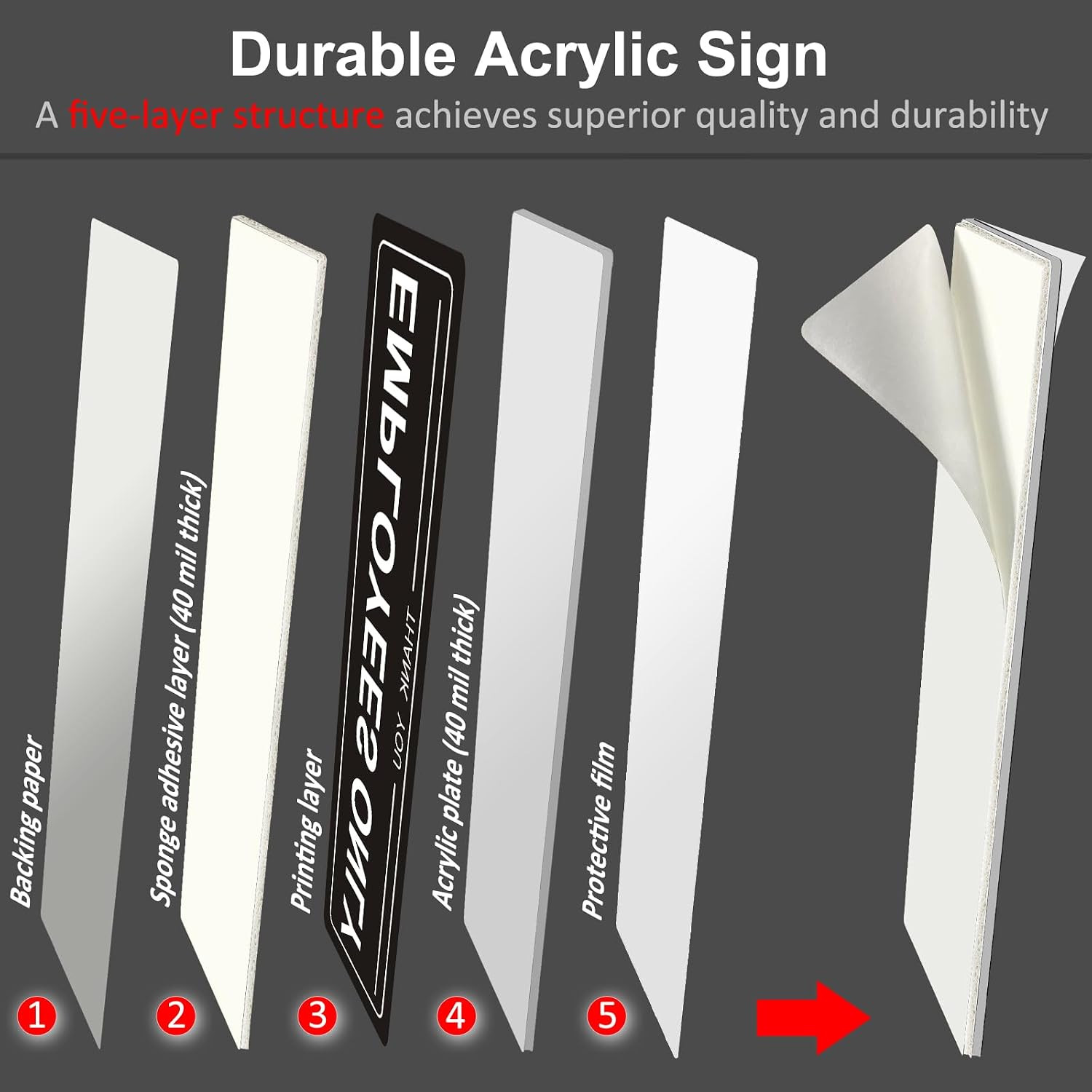 (4 Pack) Self-Adhesive Employees Only Sign for Door, 7&Prime; X 2&Prime; Durable Acrylic Sta