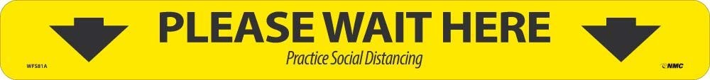 WFS81A10 Please Wait HERE Shopping Arrow, Black on Yellow, Walk ON Floor Sign…