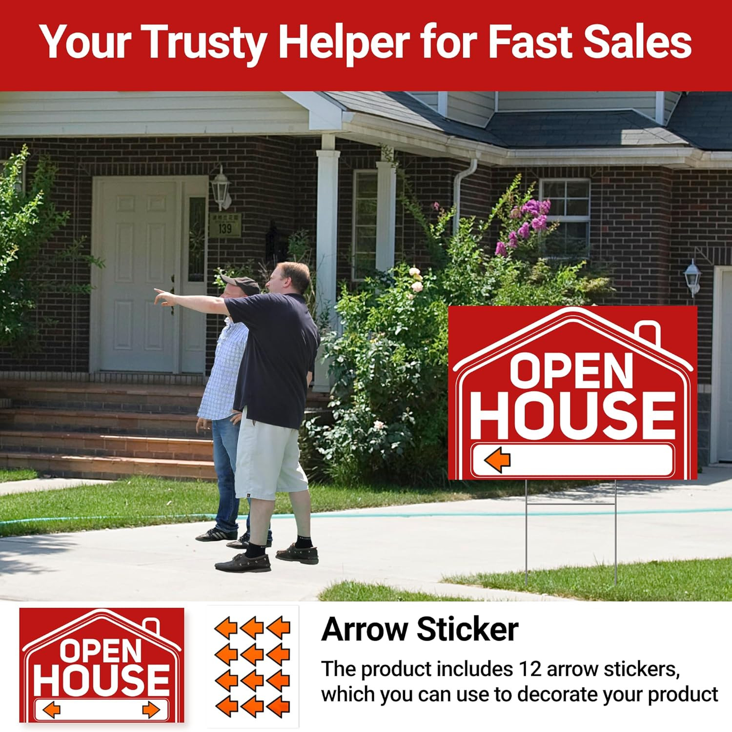 6 Pcs Open House Signs for Real Estate, 2 Pcs 24&Prime; x 16&Prime; and 4 Pcs 17&Prime; x 12&Prime; Open