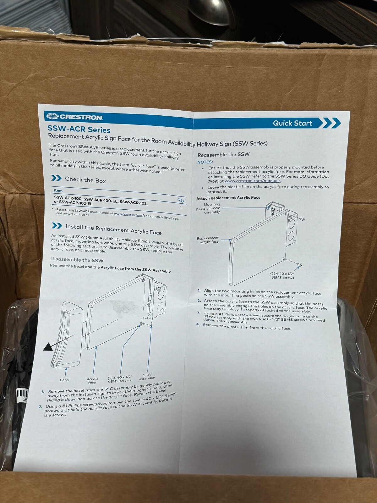 Crestron SSW-100-El KIT Room Availability Hallway Sign, Wall Mount 6510601