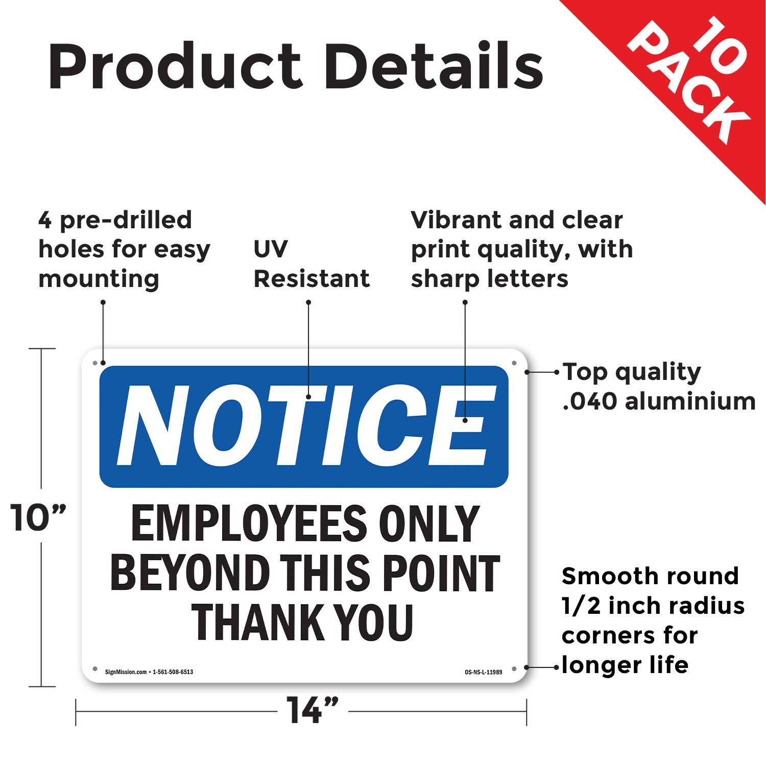 Employees Only Beyond This Point Thank You OSHA Notice Sign, Decal 5 or 10 Pack