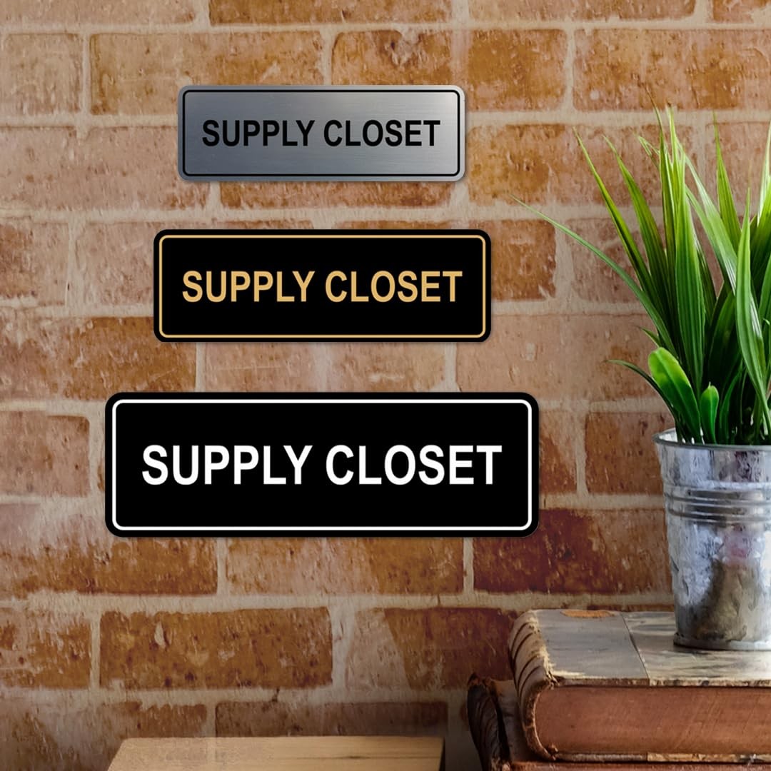Supply Closet Wall Door Sign Office Storage Brushed Silver Small