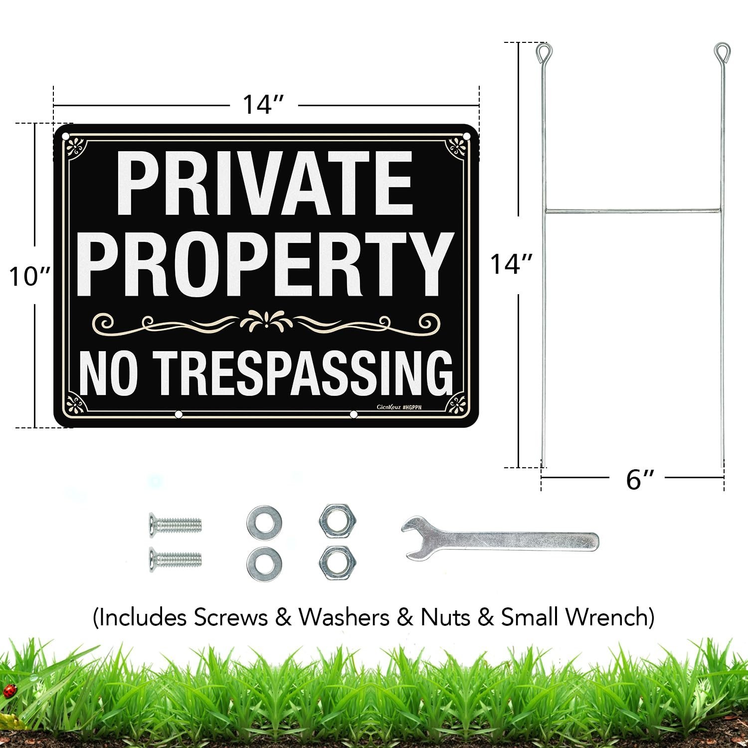 GicnKeuz Large No Trespassing Signs Private Property Sign with H-stakes, 14&Prime;