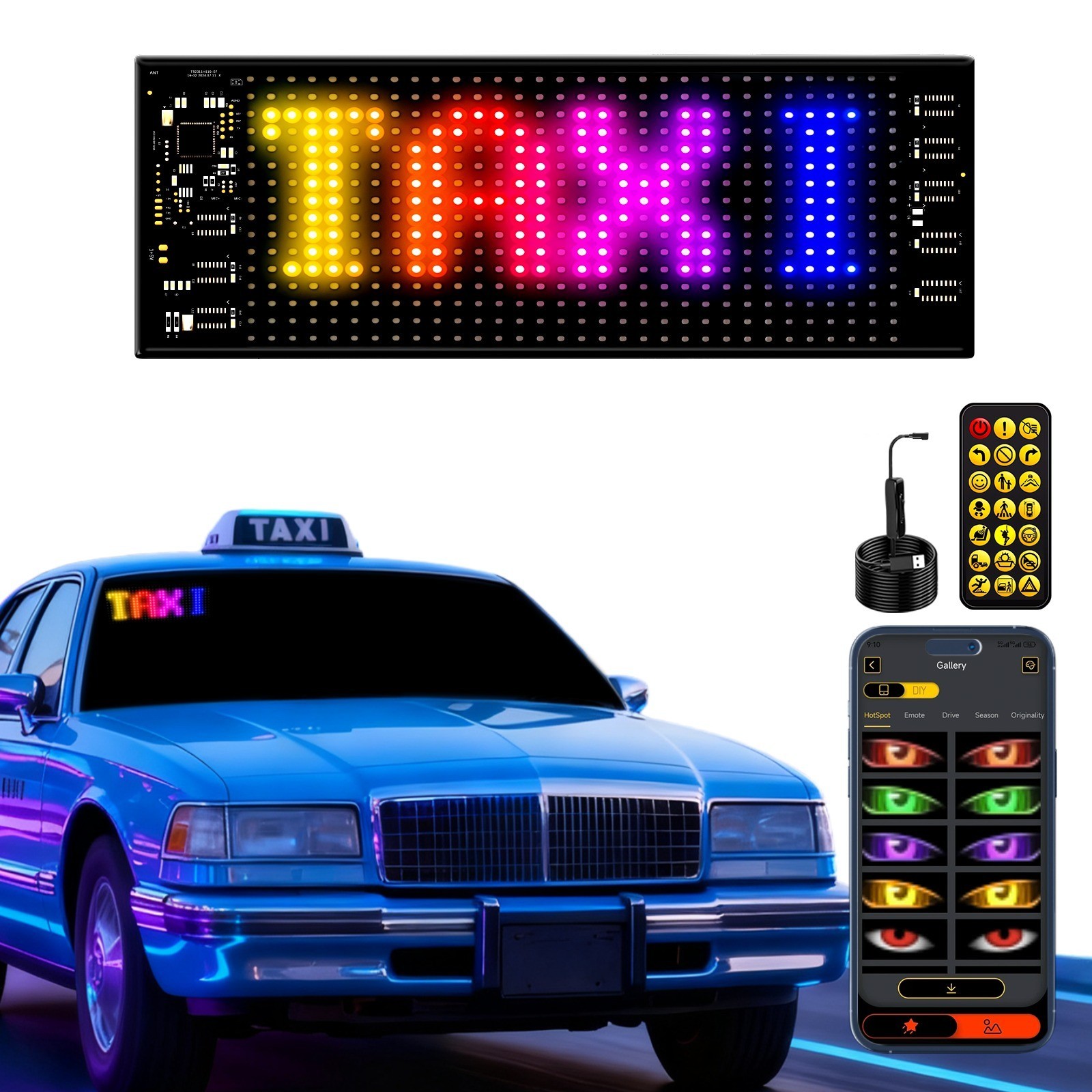 Programmable LED Car Sign Bluetooth APP Control Scrolling Display For Car Decor