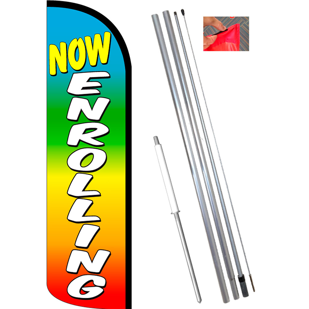 Now Enrolling (Multicolor) Windless Feather Flag Bundle (Complete Kit) OR Option