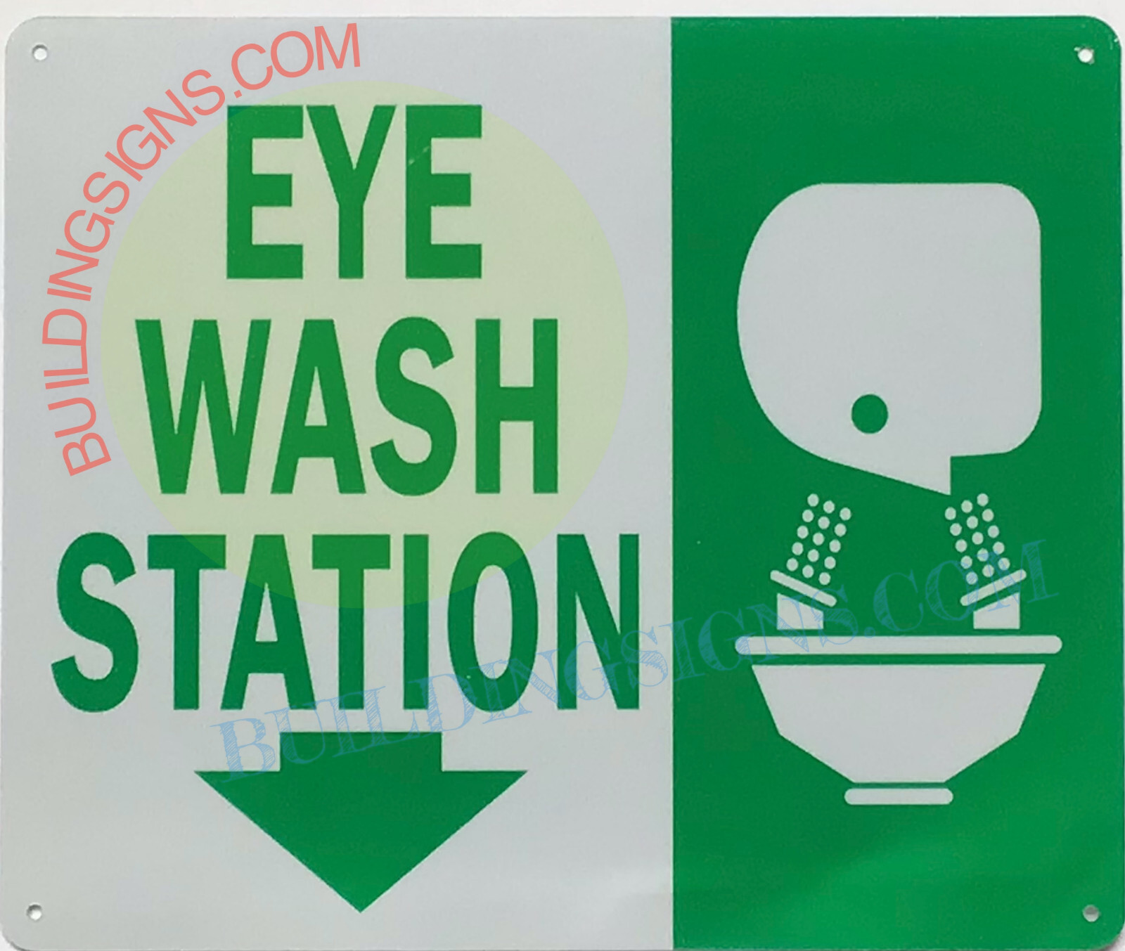 EYE WASH STATION SIGN WITH ARROW DOWN SIGN (10 X 12 ,White/GREEN,Aluminum