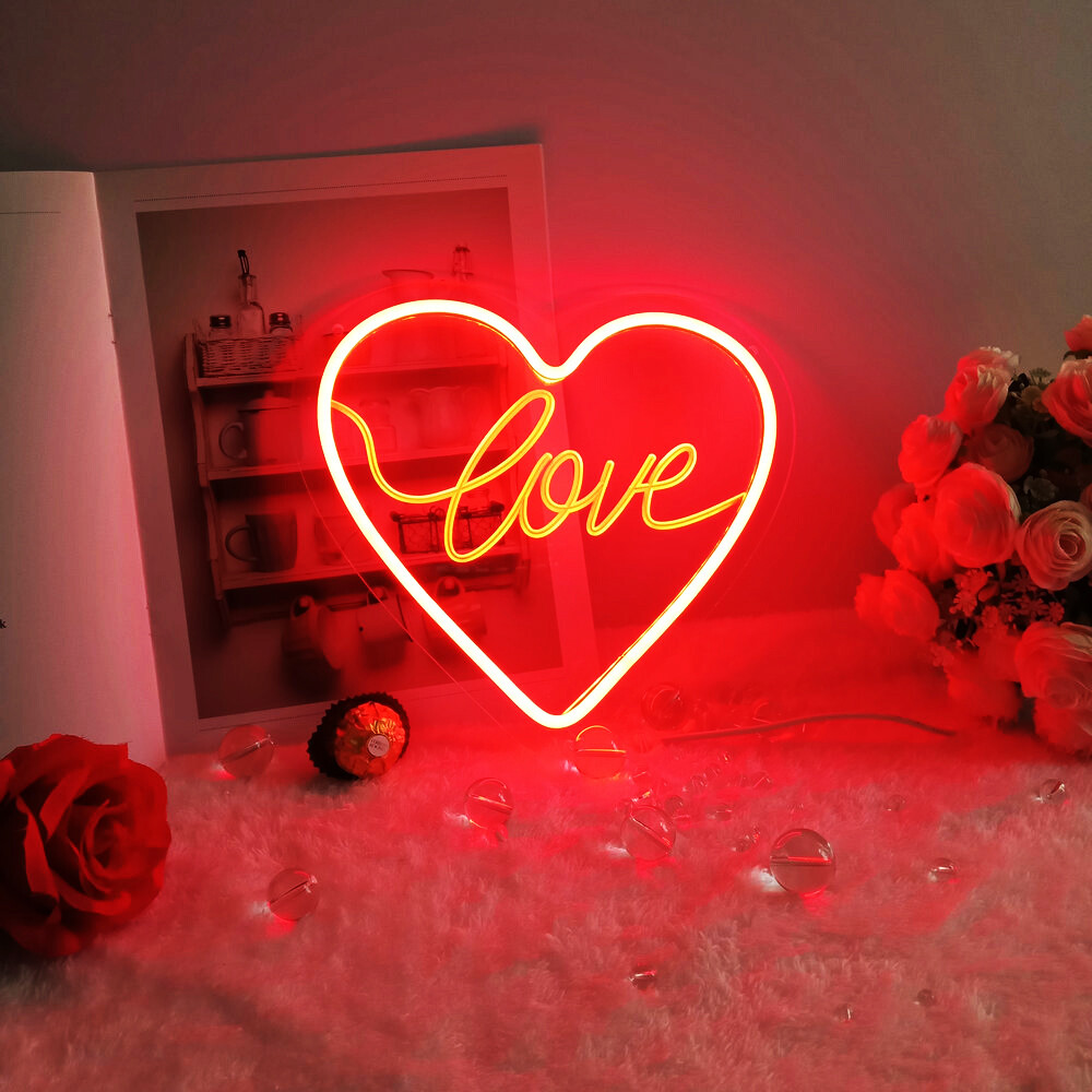 QOMOLANGMA 9.8 » X 9.4 » RedPink LED Neon Sign – Heart shape love