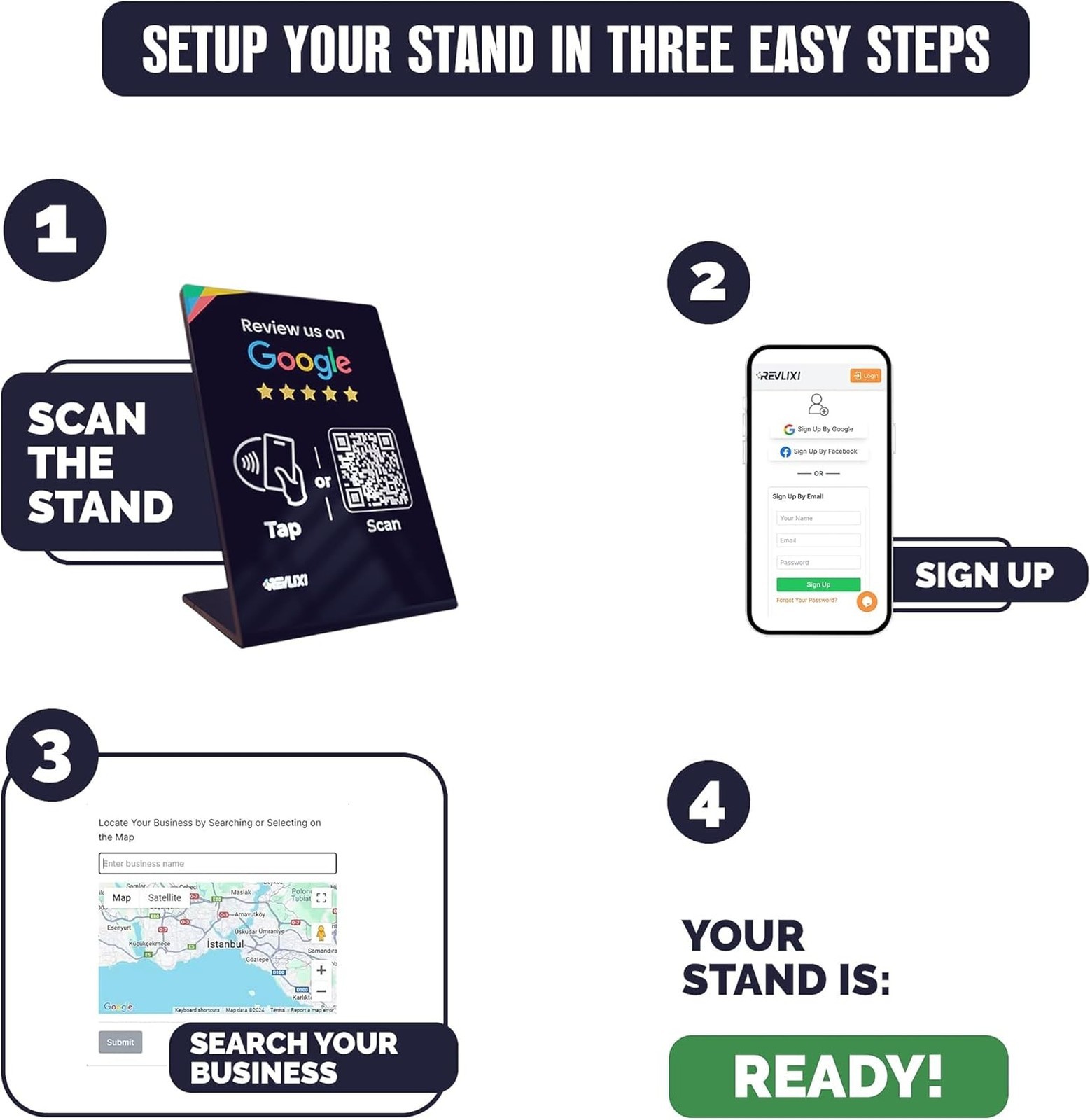 Google Review Stand 3 Pack Reusable NFC QR Code Tap Card for Business Counter