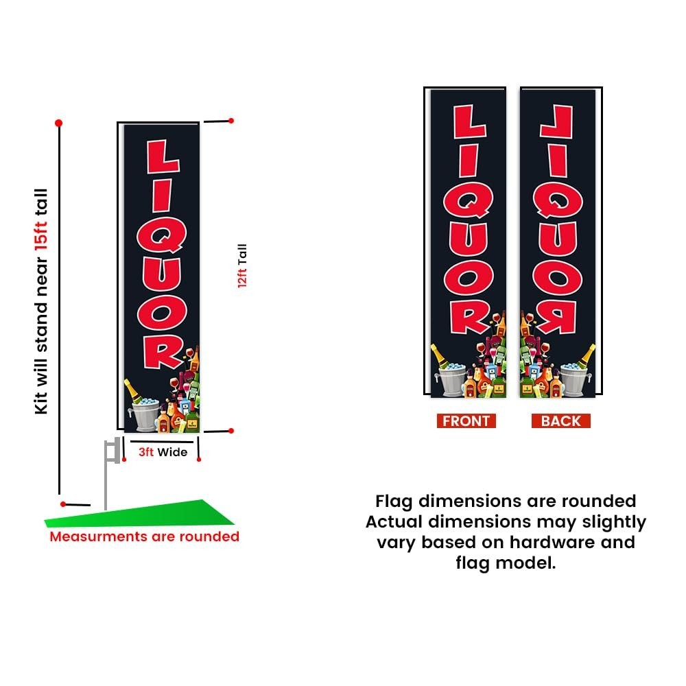 Liquor Rectangle Flag – 15&prime; FT Pole Kit & Ground Stake for Outdoor Swooper…