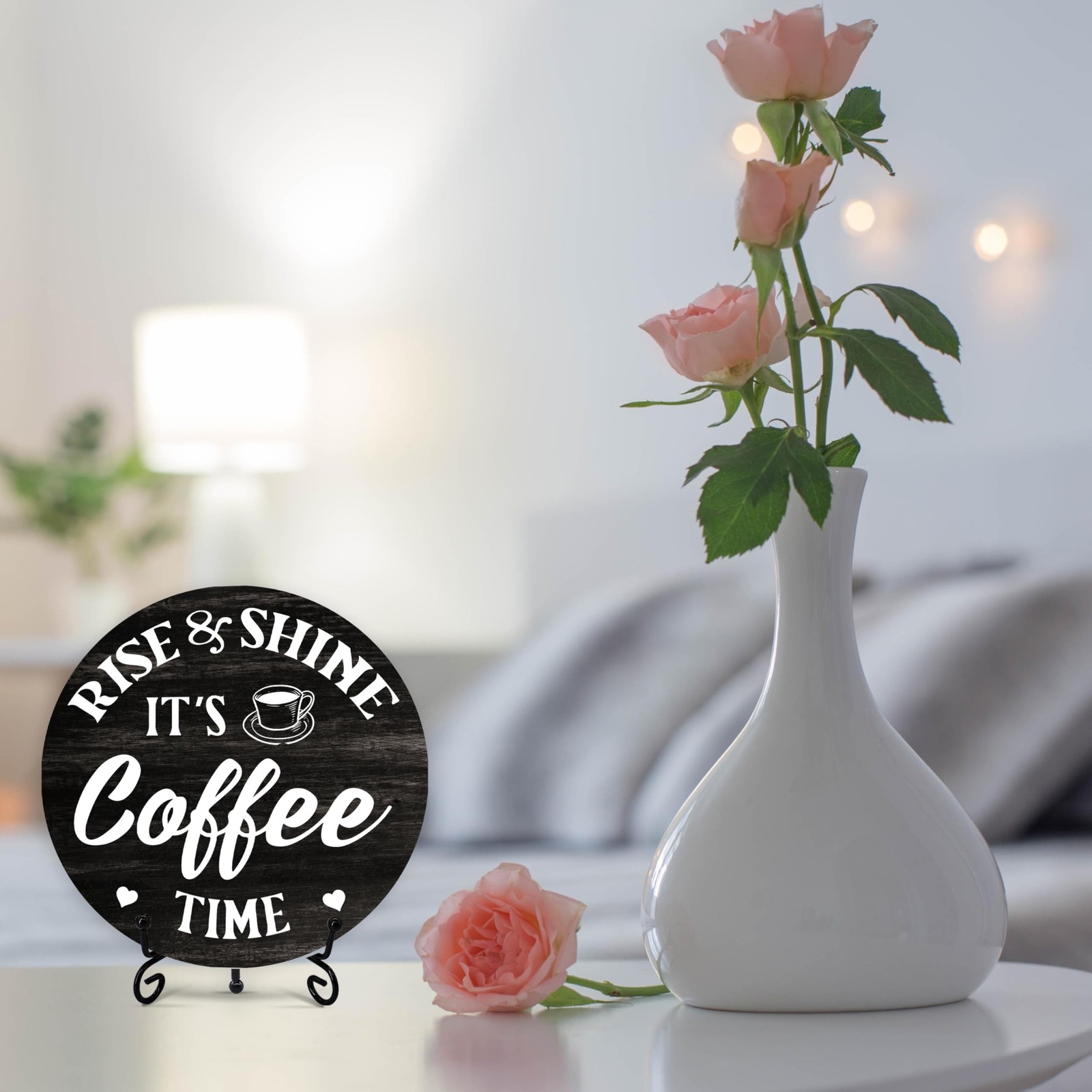 Coffee Themed Decorative Sign, Round Wooden Plaque, 6 Inches, It&rsquo;s Rise & Shi…