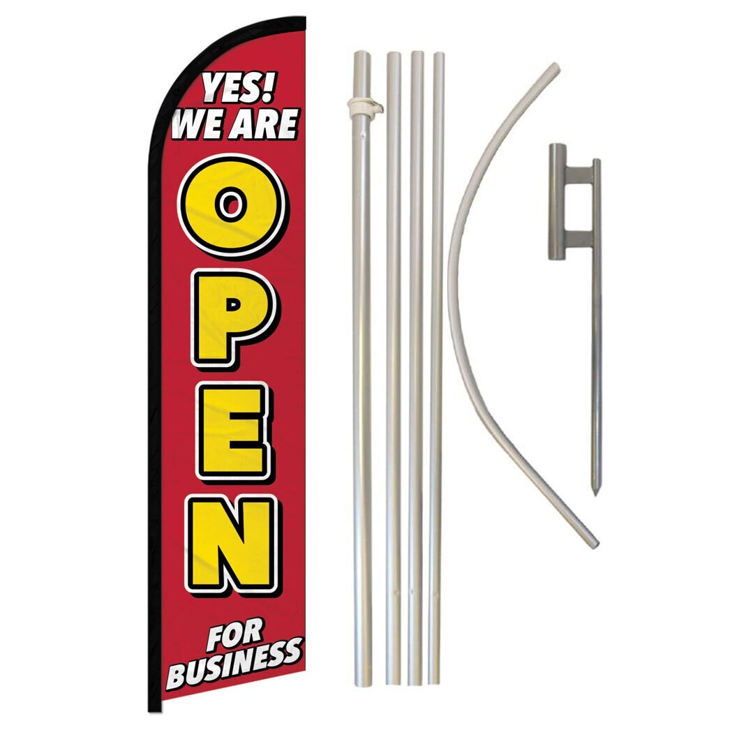 Yes We Are Open For Business Windless Banner Swooper Advertising Flag Kit Open