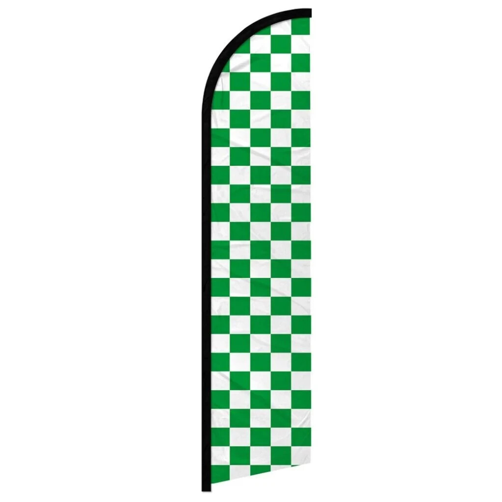 Green & White Checkered Windless Full Sleeve Advertising Checkered Banner Flag