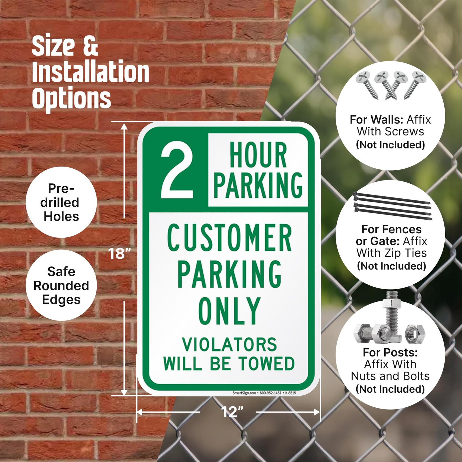 2 Hour Parking Customer Parking Only Violators Towed Sign (2-Pack), 12 x 18 i…