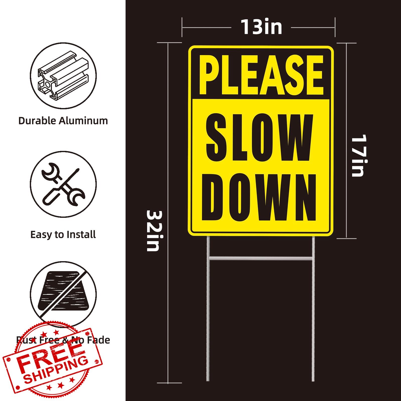 GXGGUS 2-Pack Slow Down Sign Corrugated Plastic Yard Sign w/ Stake
