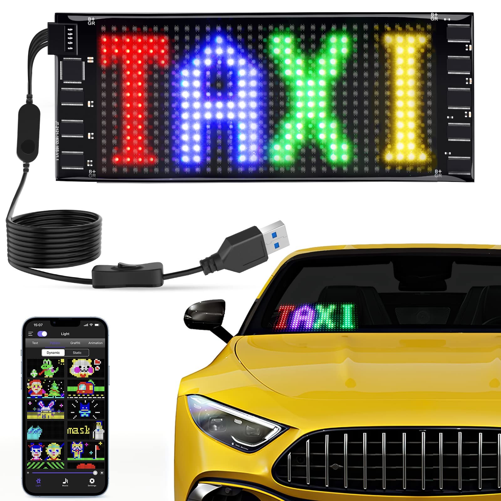 Mini LED Car Signs, 6.7 »x2.76 » Flexible USB 5V LED Digital Sign Bluetooth A…