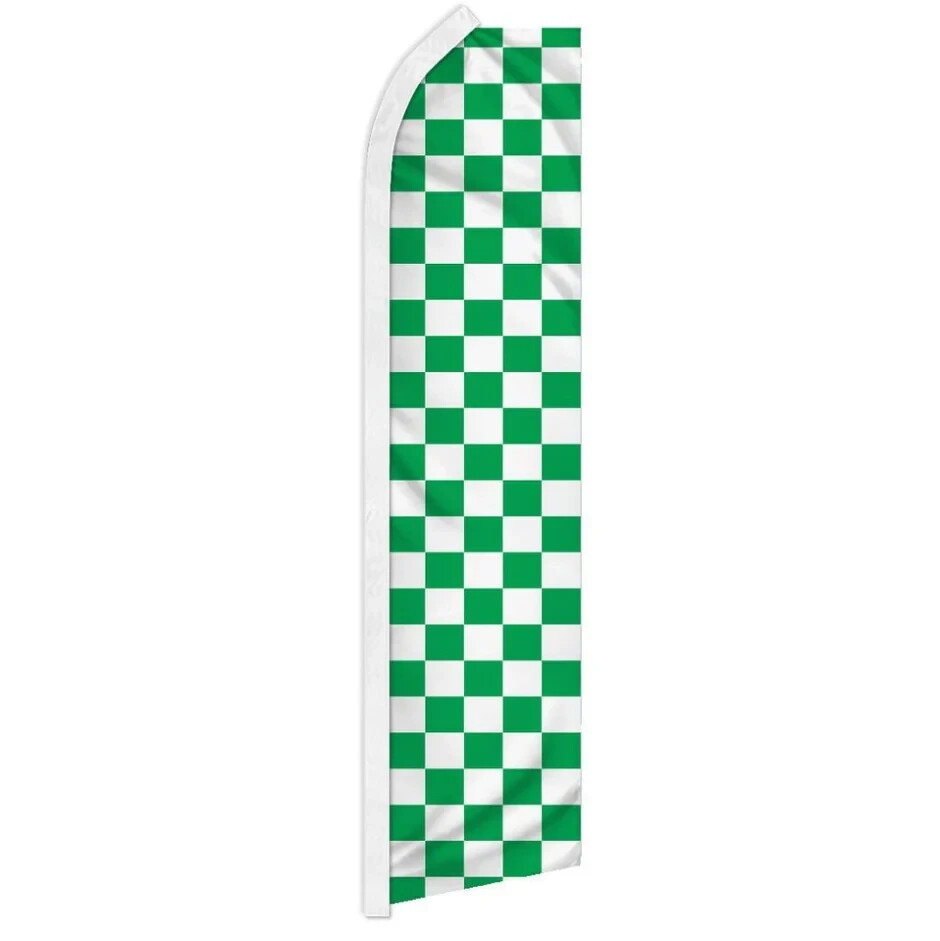 Green & White Checkered Swooper Flutter Advertising Banner Flag Auto Dealerships