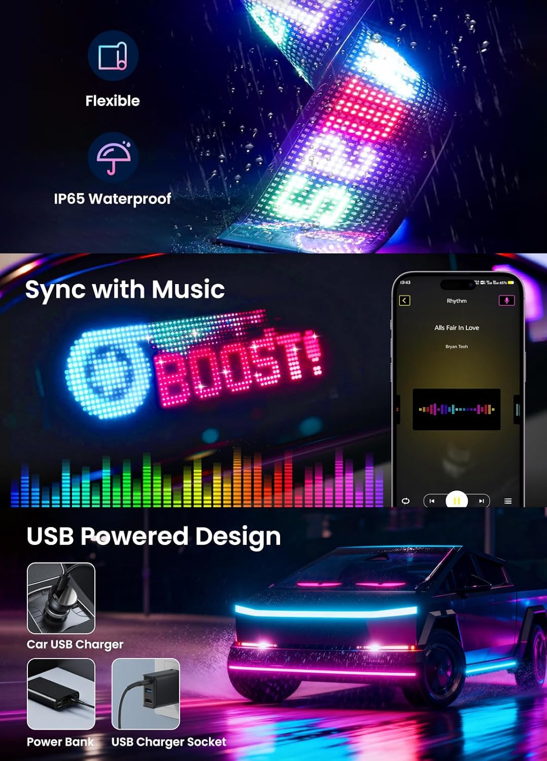 Customizable LED Scrolling Sign with Bluetooth Control for Store and Car