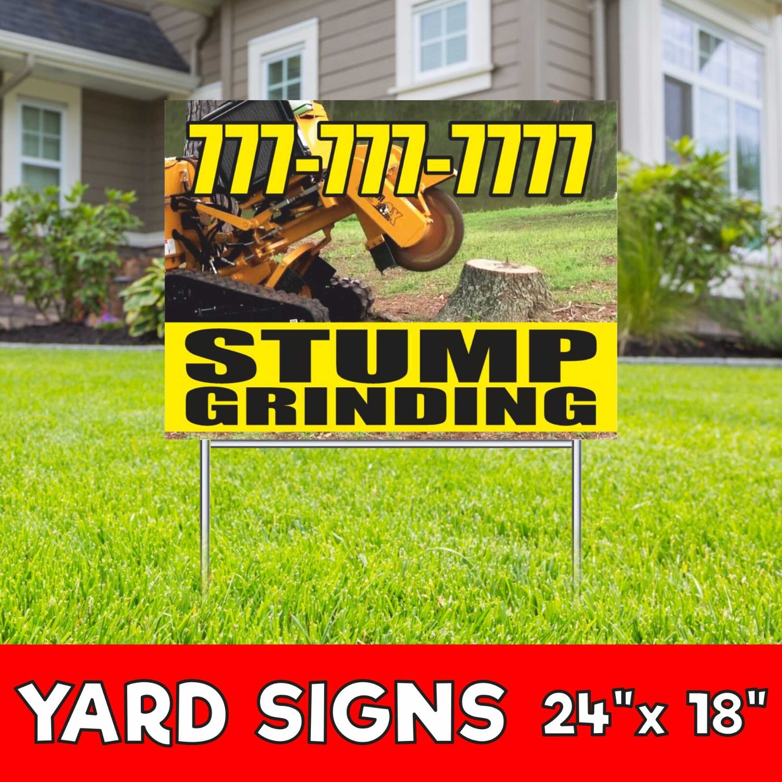 STUMP GRINDING Yard Sign Corrugate Plastic with H-Stakes Lawn Sign Wood