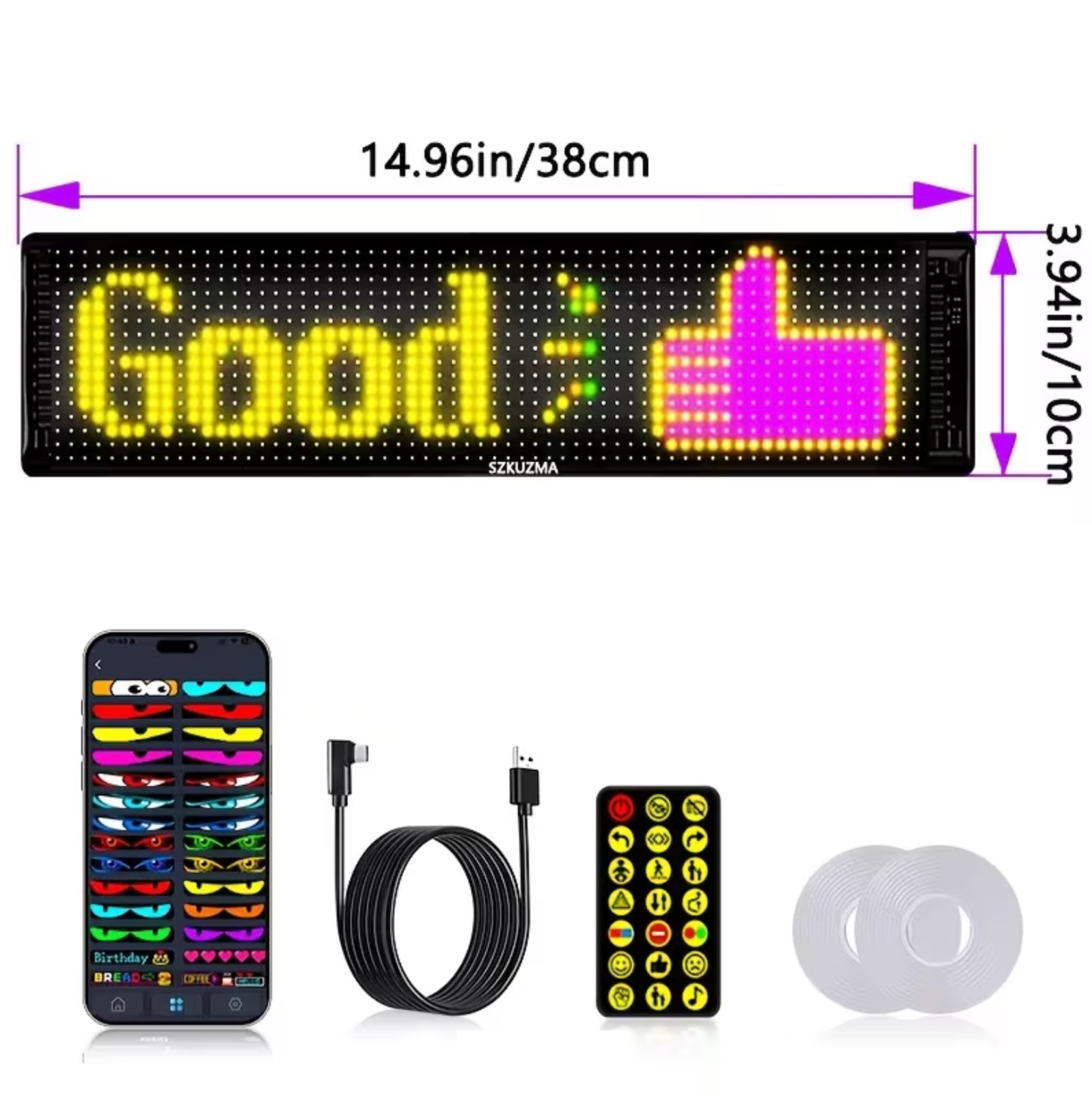 Programmable LED 15&Prime;x4&Prime; Flexible Display Remote Control Bluetooth Mobile App