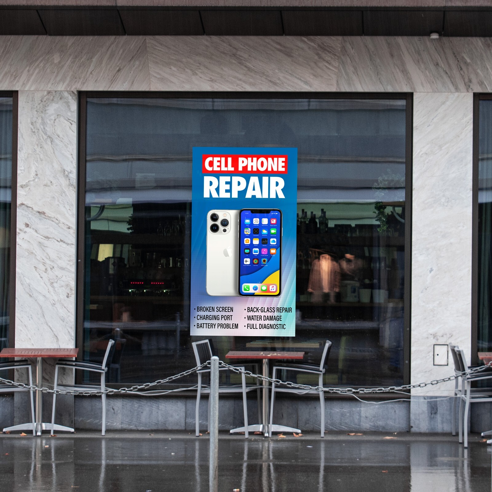 Cell Phone Repair Retail Door Window Wrap iPhone Android sign poster banner