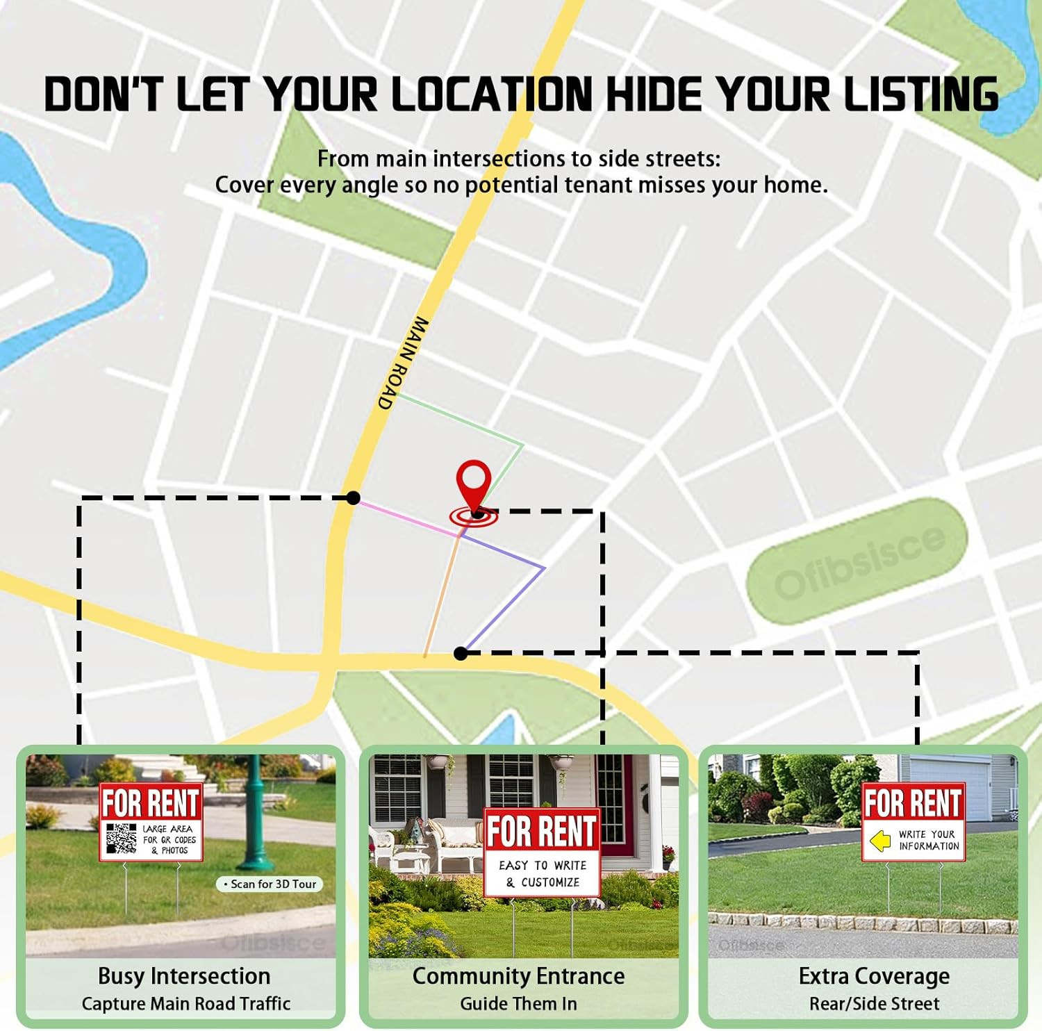 4 Pack For Rent Signs with Stakes, 17×13&Prime; Double Sided For Rent Yard Signs, L…