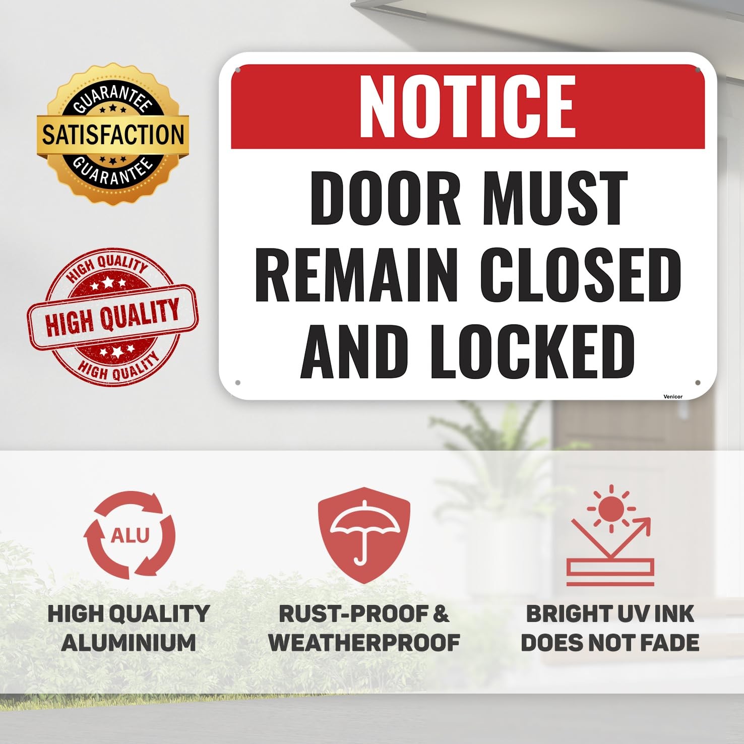 1 PCS 10×7 Inch Door Must Remain Closed And Locked Sign Aluminum Metal Board