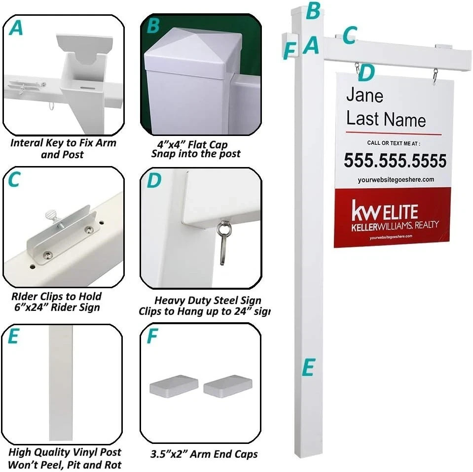 Vinyl PVC Real Estate Sign Post 6ft. Tall 4&Prime;x 4&Prime;x 72&Prime; Realtor Yard Sign Post …