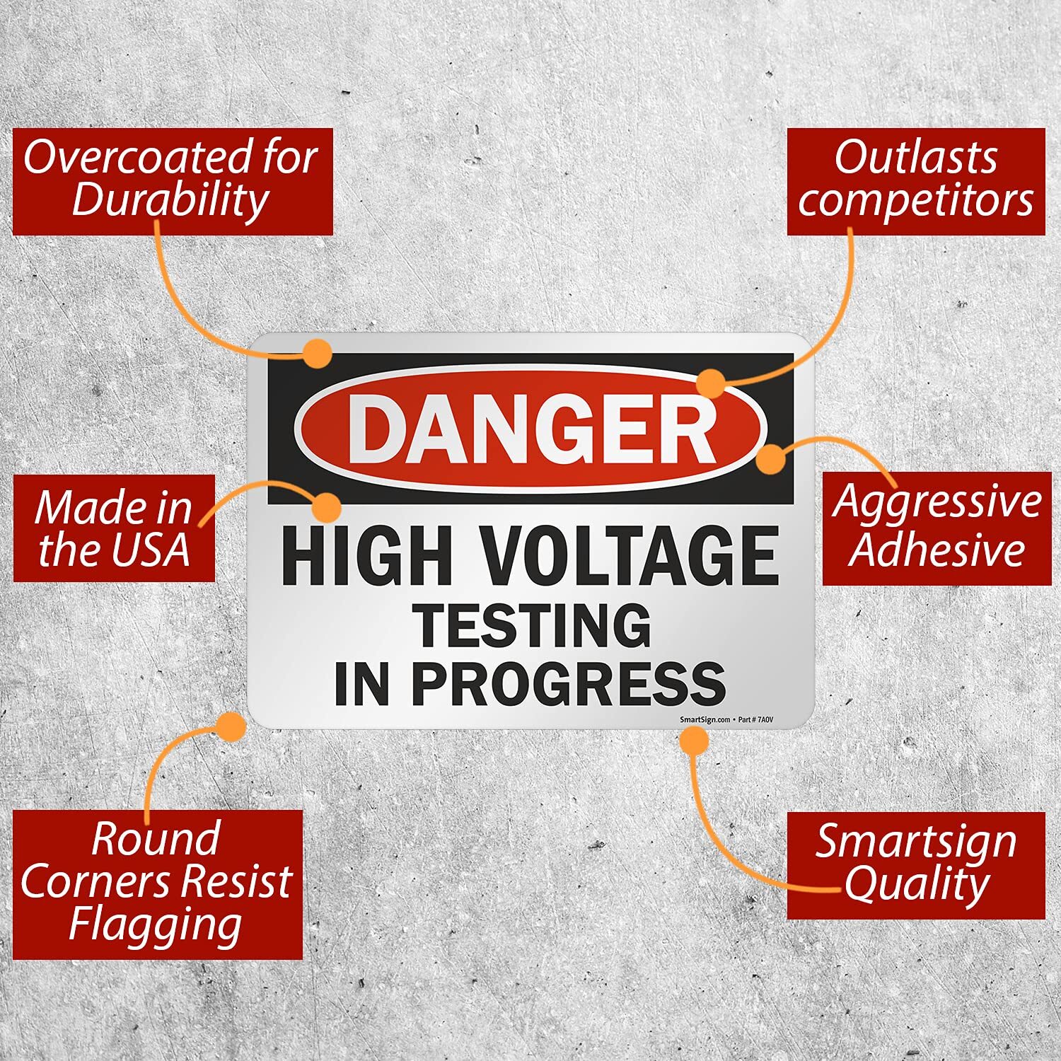 7 x 10 inch “Danger – High Voltage Testing in Progress” OSHA Label 3 mil Lami…