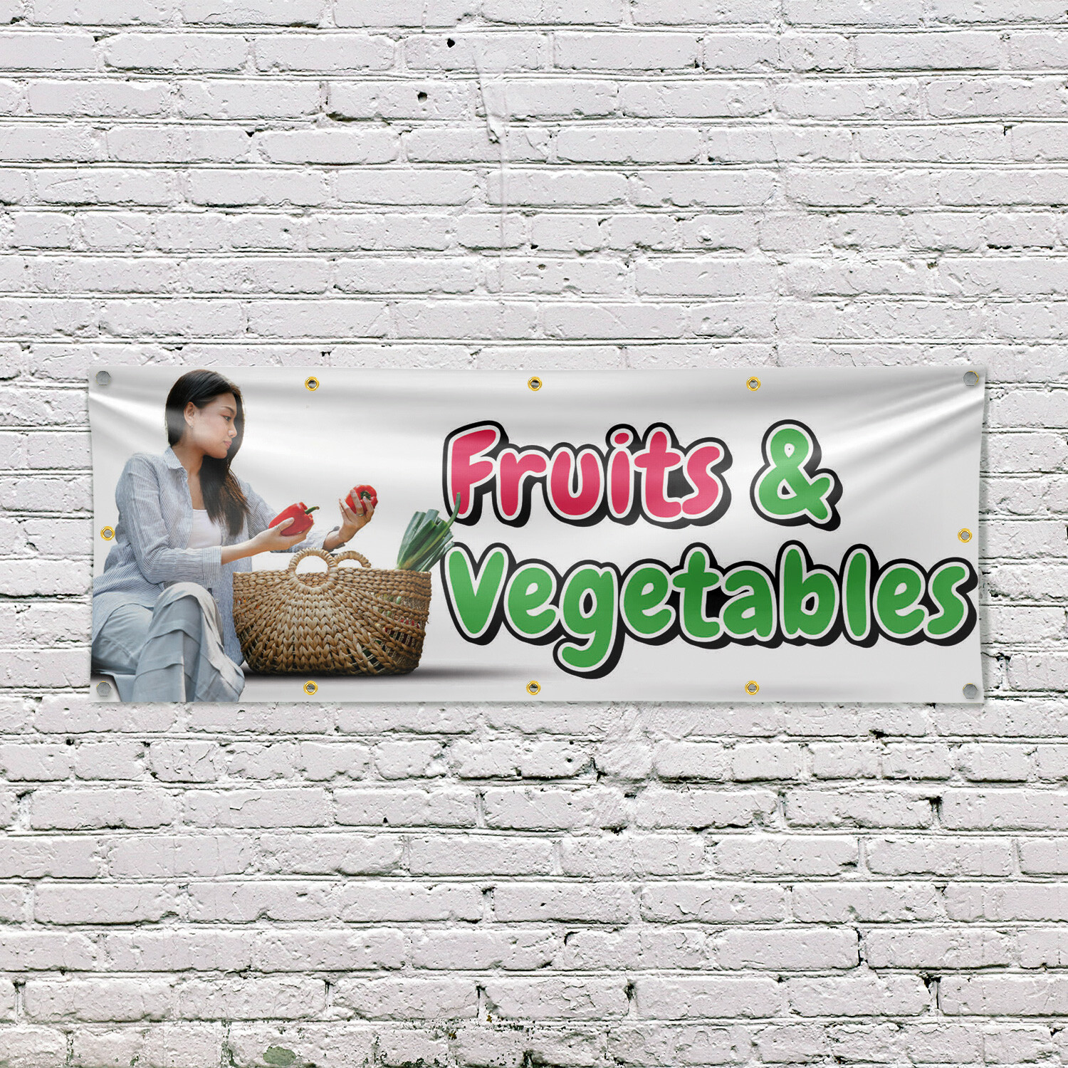 Fruits and Vegetables Vinyl Banner Sign with Metal Grommets Heavy-Duty