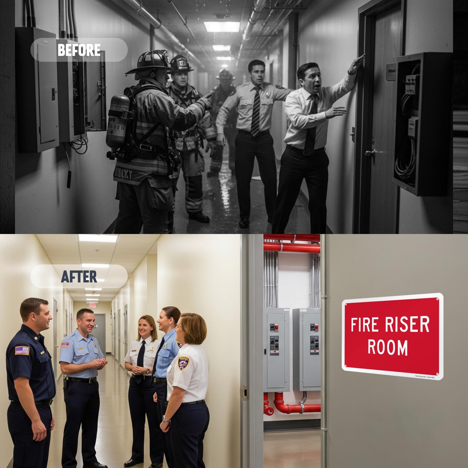 7&Prime;x10&Prime; Aluminum « Fire Riser Room » Sign for Commercial Industrial Buildings
