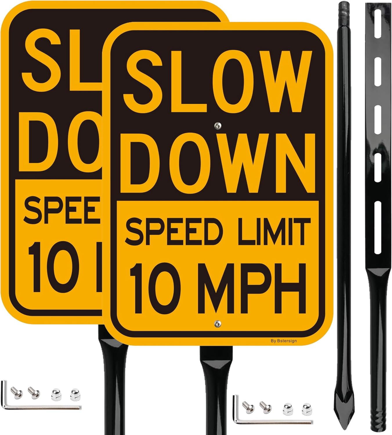 2Pack Slow down Speed Limit 10MPH Sign with 36 Inch Heavy Metal Stake, 14 X 10 I