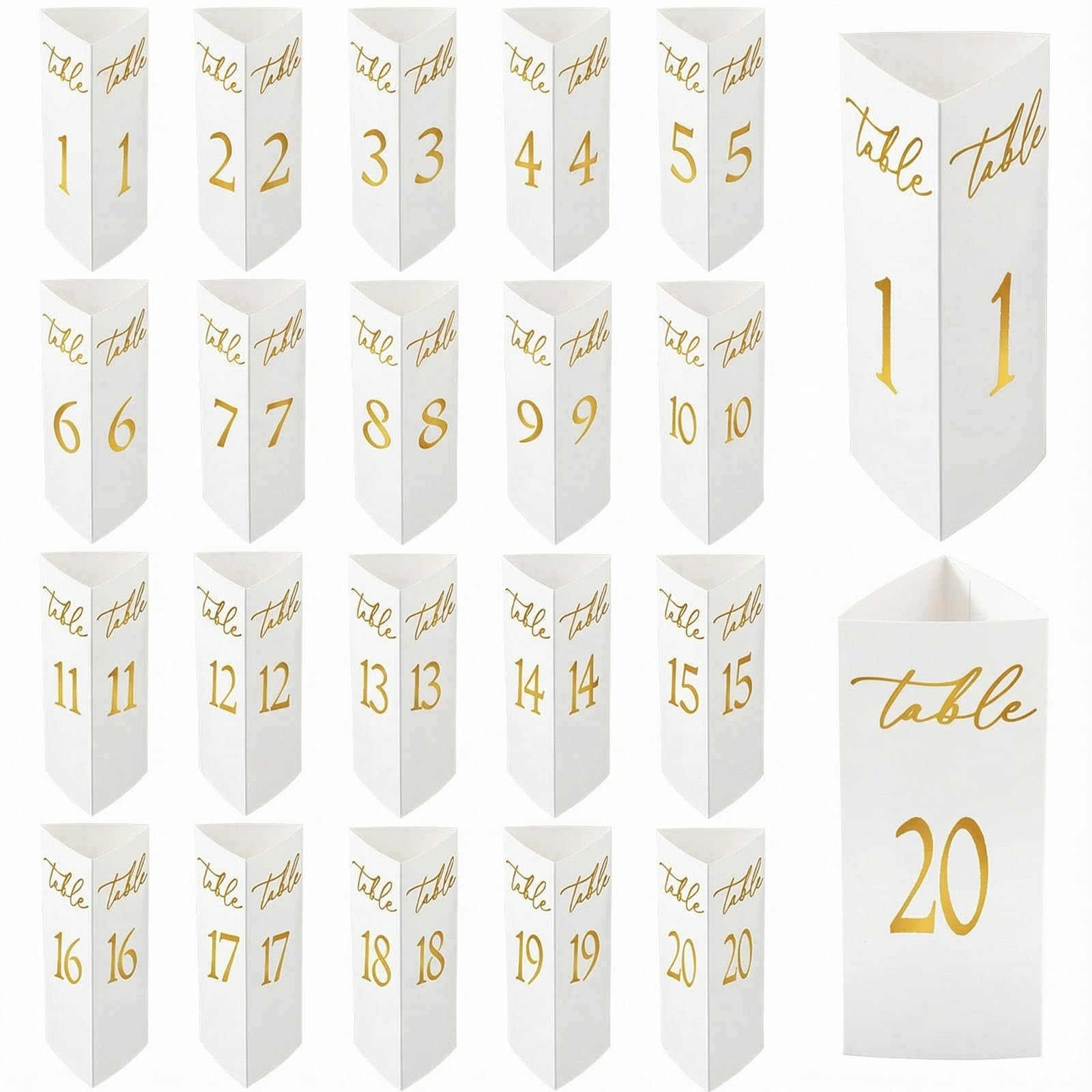 Trifold Wedding Table Numbers 120 Paper Cards Black/White Freestanding Gold
