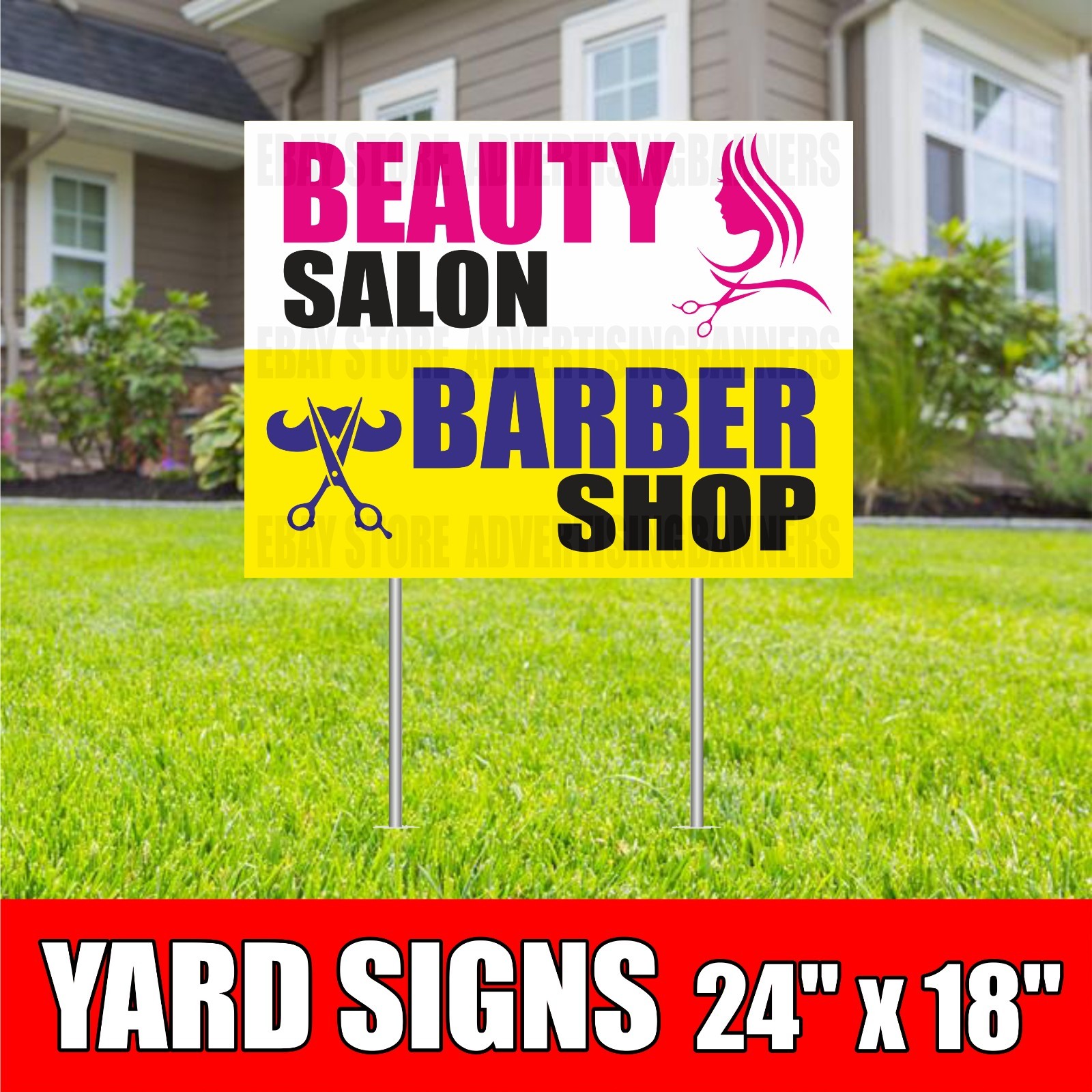 BEAUTY SALON BARBER SHOP Yard Sign with H-Stakes Spa Hair Cuts Nails Haircut