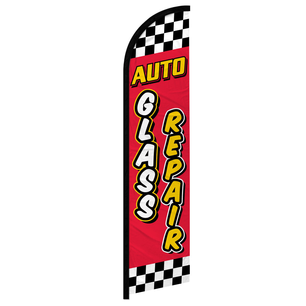 Auto Glass Repair Windless Advertising Swooper Flag Auto Body Red Checker