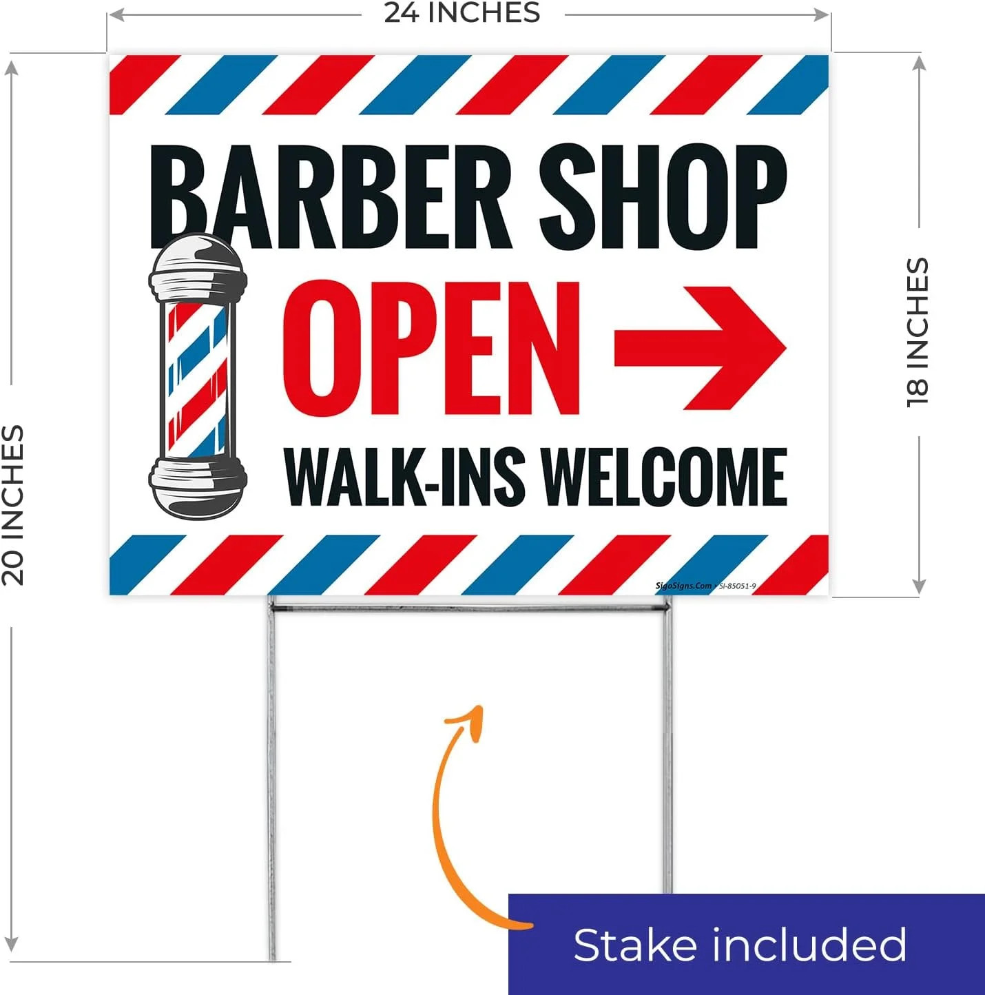 Barber Shop Open Walk in Welcome Arrow Sign, (2 Pack) Double Sided 18×24 Inches,