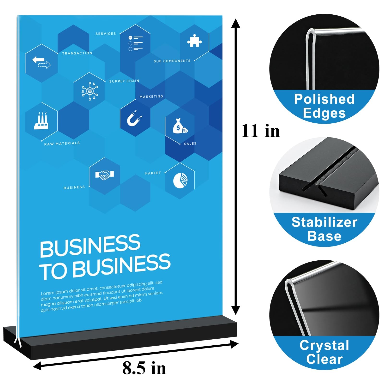Seencool 8.5×11 Acrylic Sign Holder Vertical Double-sided Tabletop Black