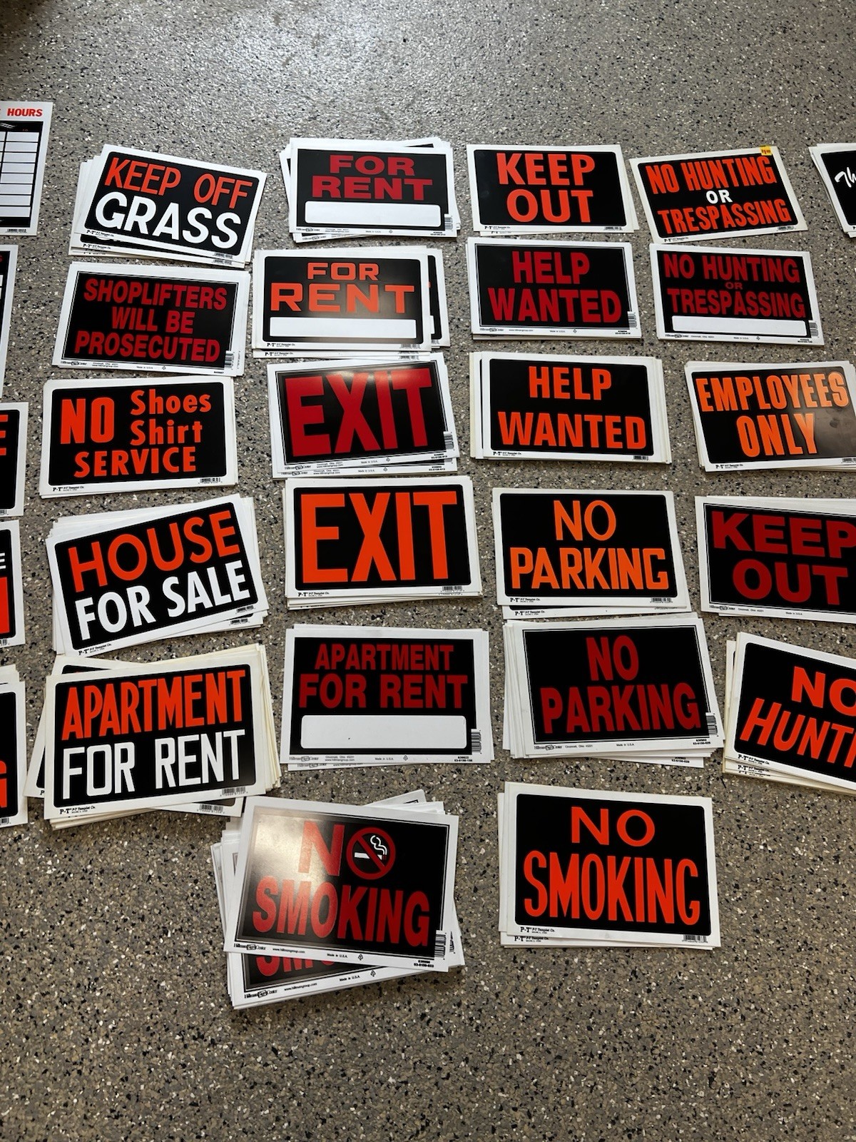 Lot Of Multiple Plastic Signs (sale, Rent, Exit, Help, Hours, And More) 8×12”