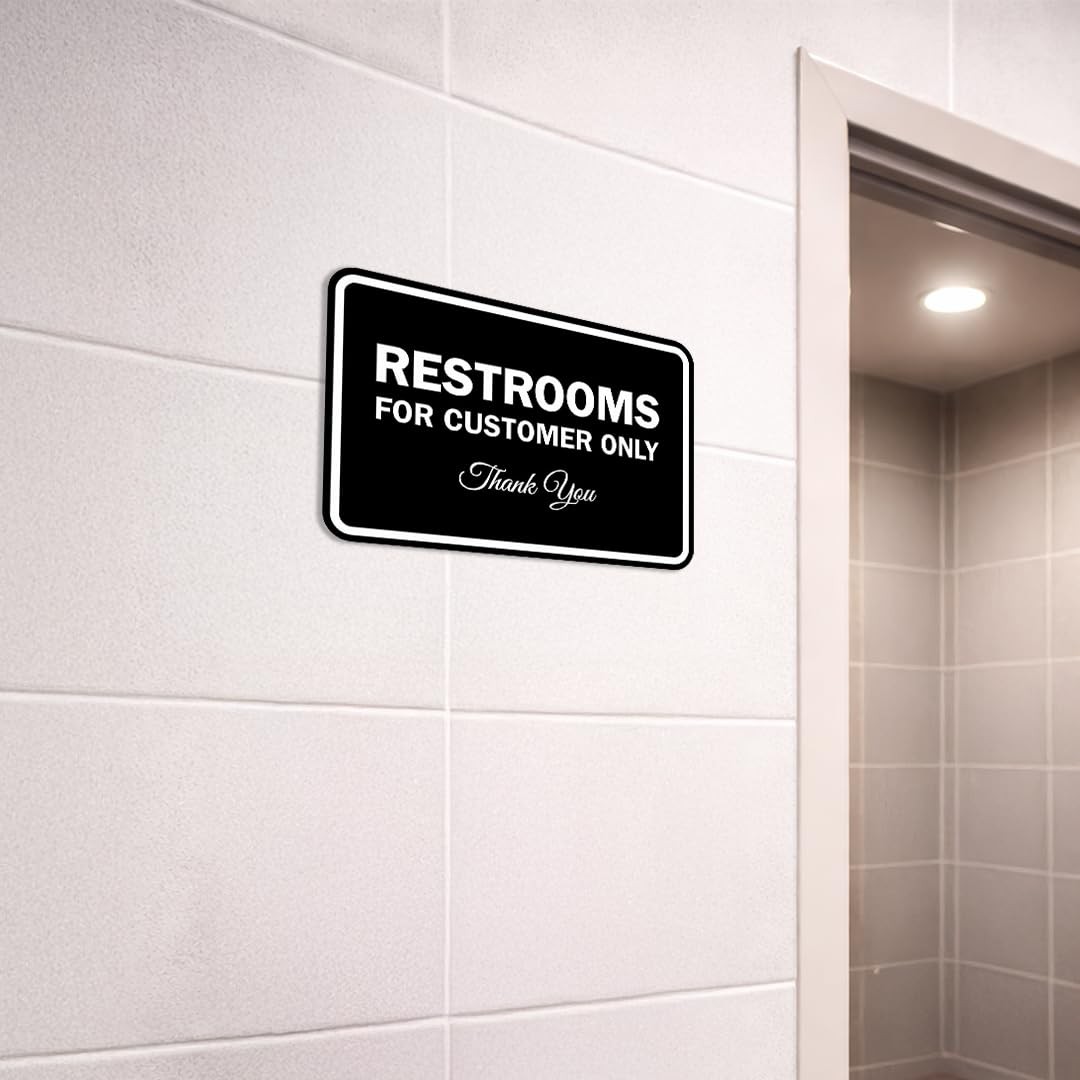 Signs Bylita Classic Framed Restrooms Customers Sign Navy – Medium 5 Pack